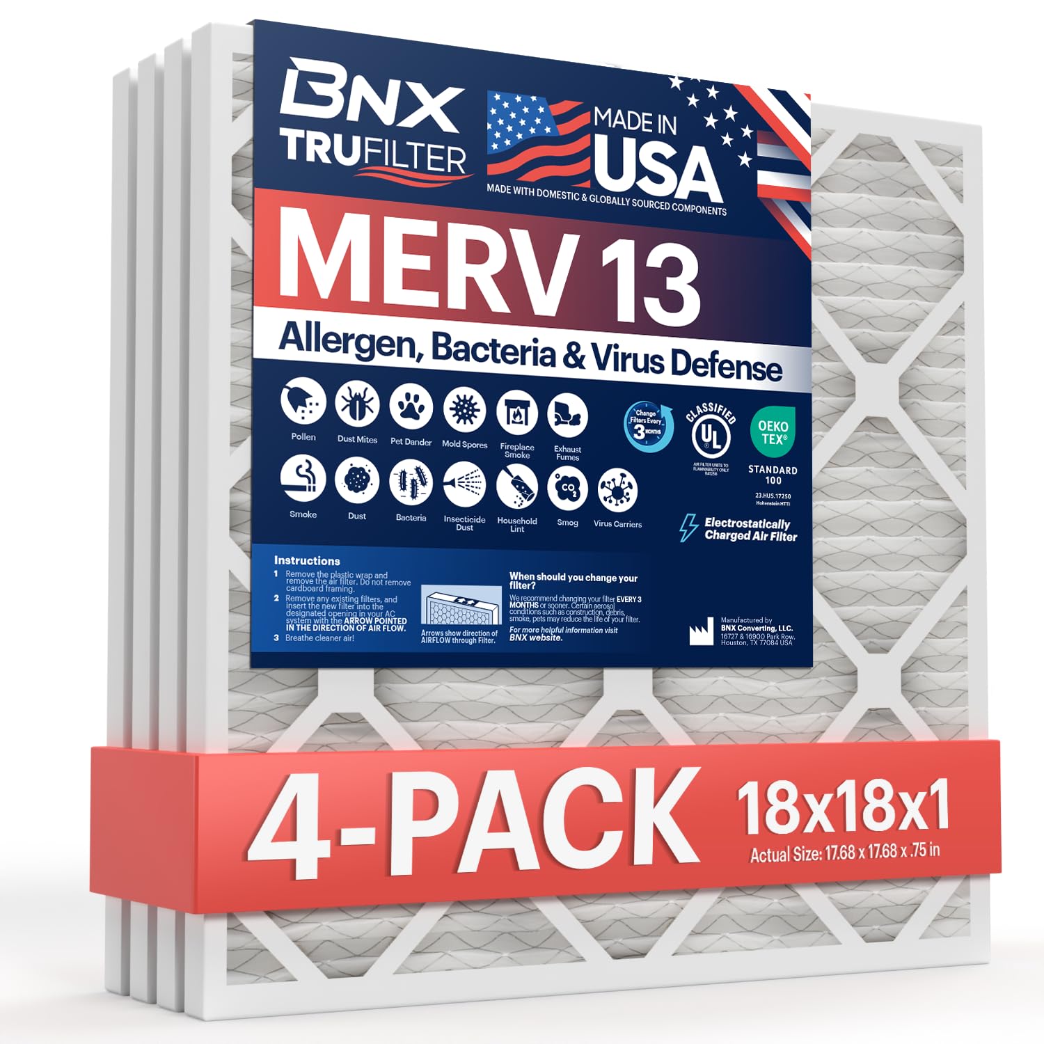 TruFilter 18x18x1 Air Filter MERV 13 (4 Count)