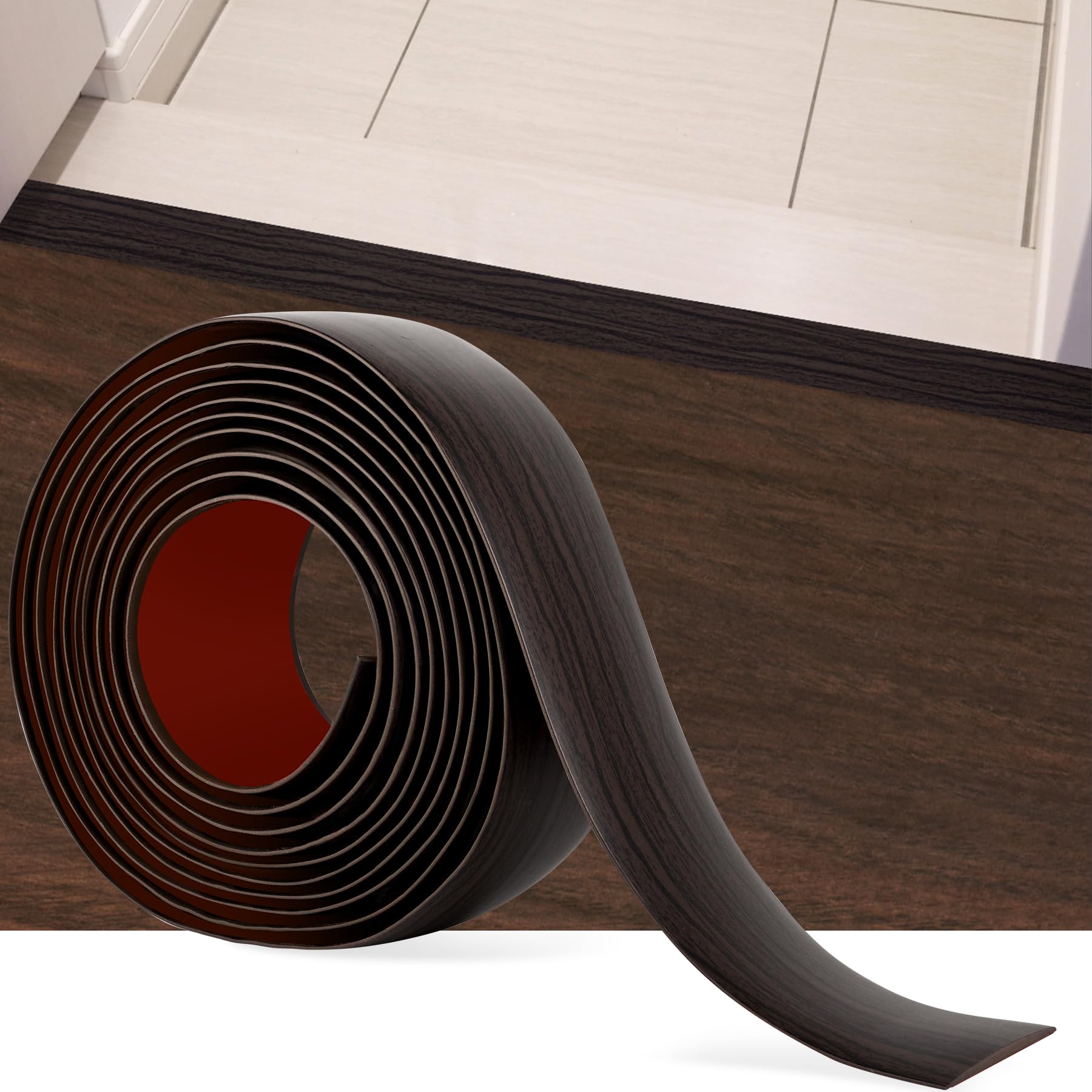 5Ft Floor Transition Strip Self Adhesive Vinyl Cover Floor Strip Flat Divider Transition Strip Wood Grain Design for Laminate Floor Gaps and Doorway Transitions