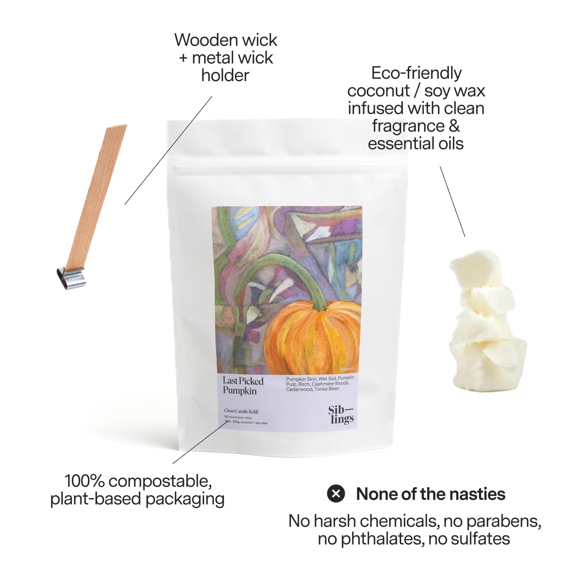 Siblings Candle Refill Kit Last Picked Pumpkin Spice Scent