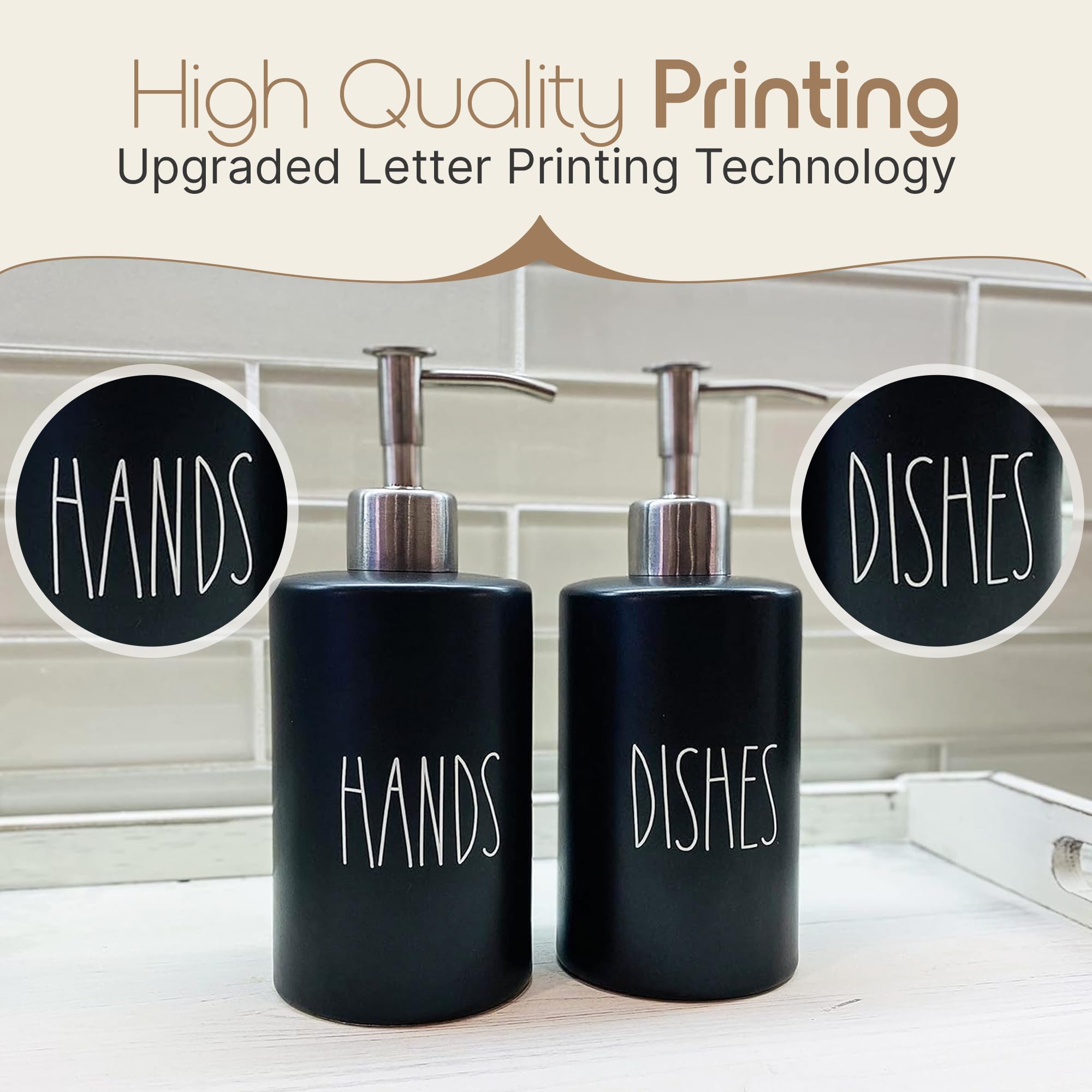 Modern Farmhouse Ceramic Dishes and Hands Soap Dispenser Set for Kitchen (2 Count)