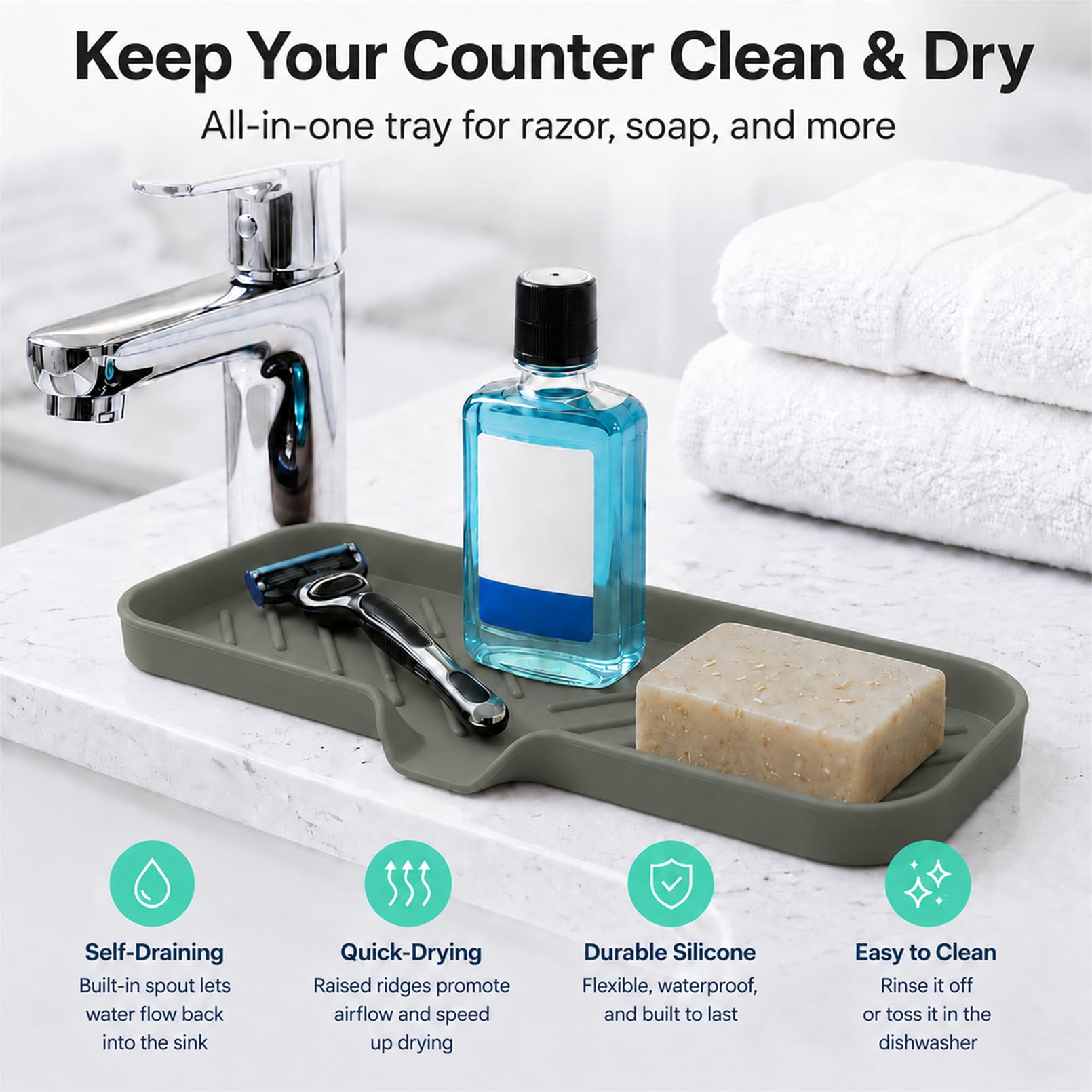 Silicone Soap Dish with Drain Spout