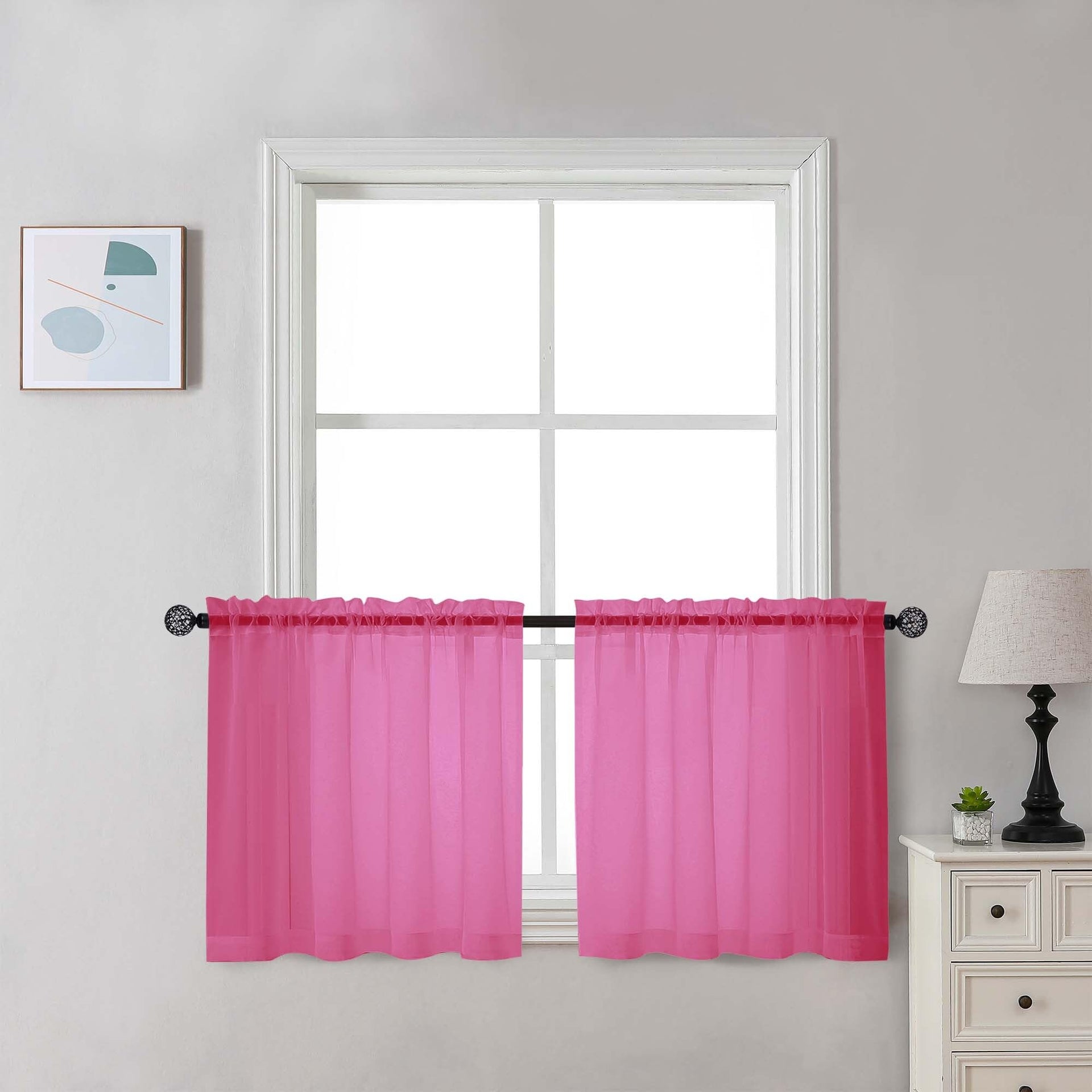 Sheer Hot Pink Tier Curtains 24 Inch Length Set (2 Count)