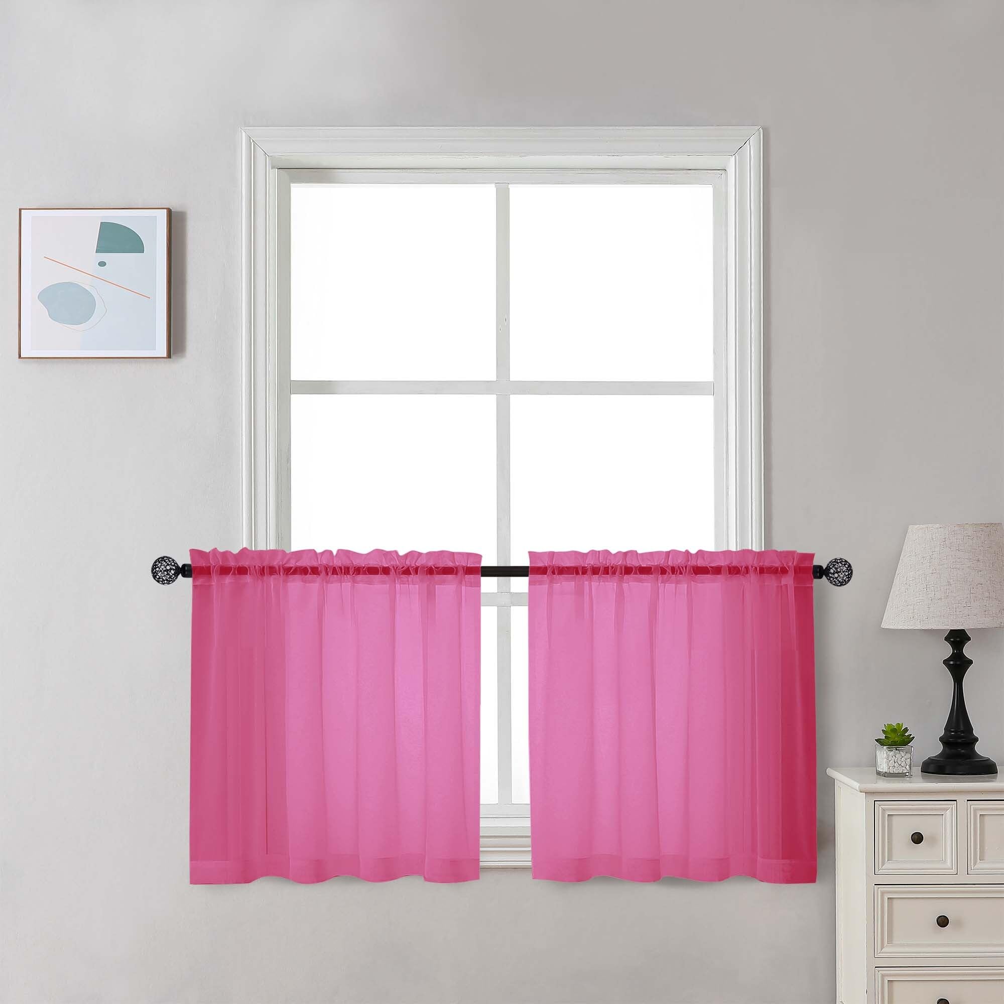 Sheer Hot Pink Tier Curtains 24 Inch Length Set (2 Count)