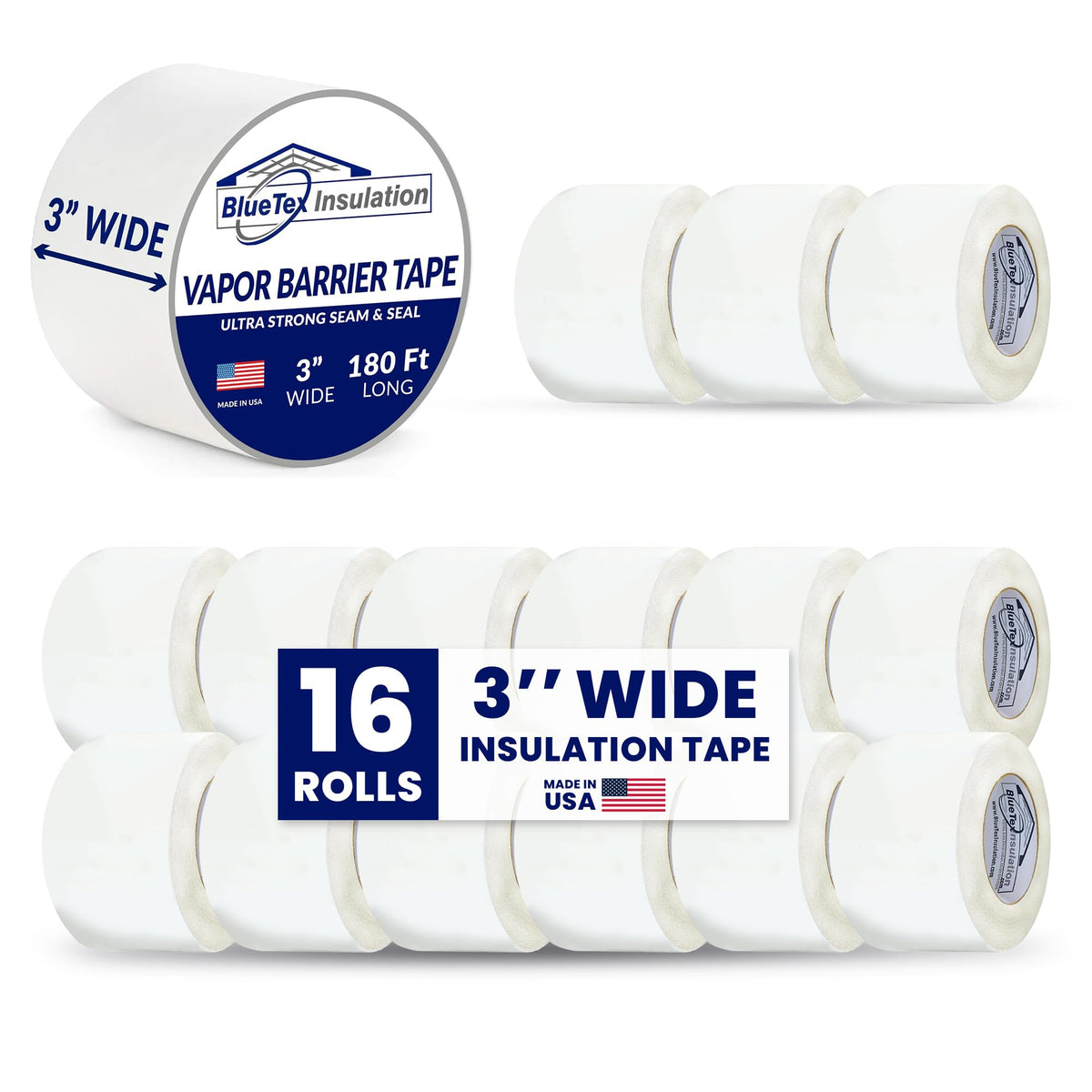 3 Wide x 180' Long White Vapor Barrier Seam Tape (16 Count)