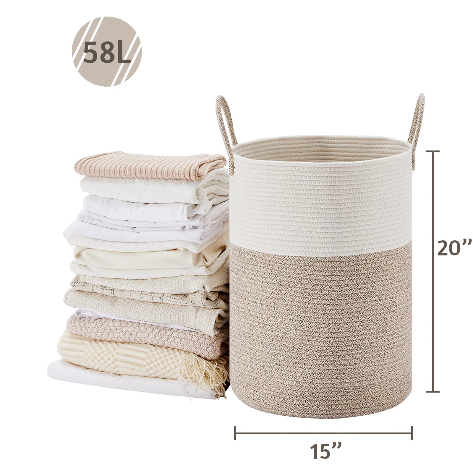 58L Tall Woven Laundry Basket Hamper