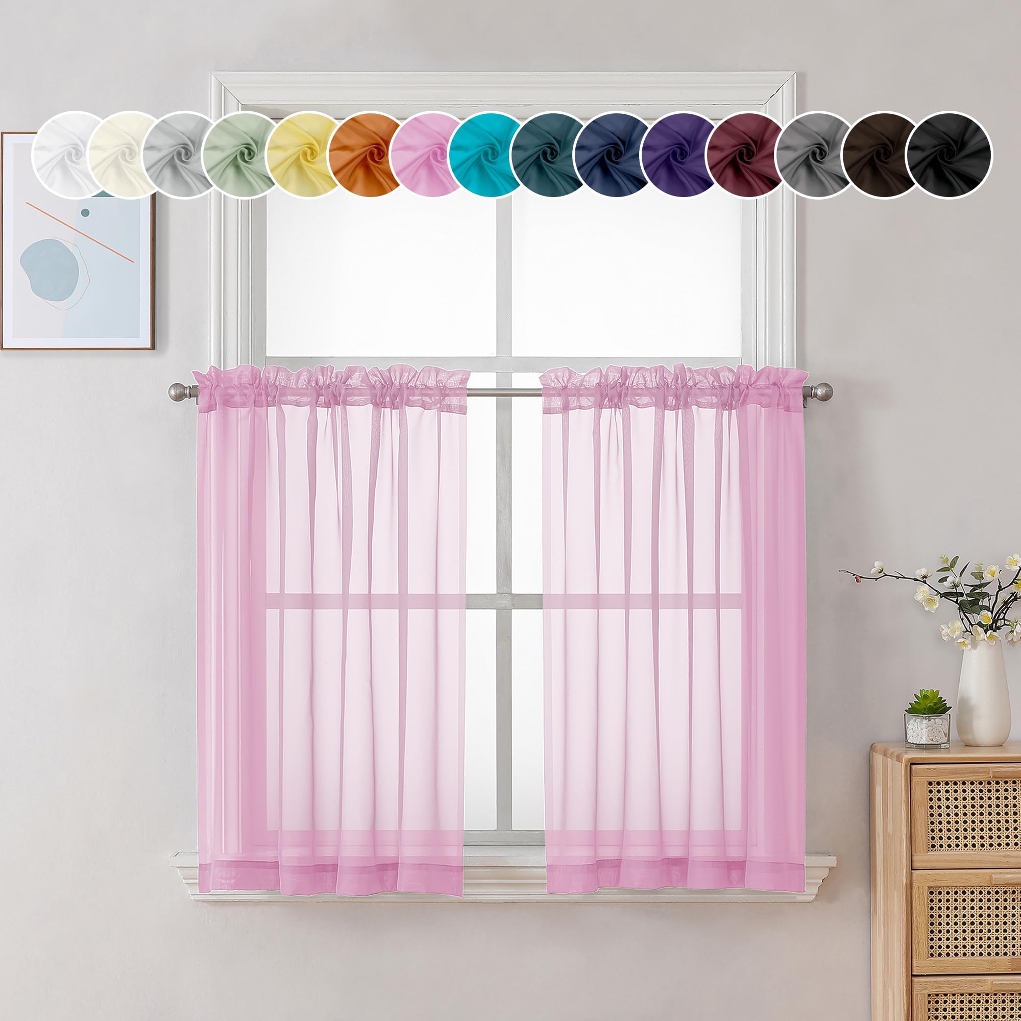 Pink Curtains Over Sink 36 Inch Length 2 Panels (2 Count)