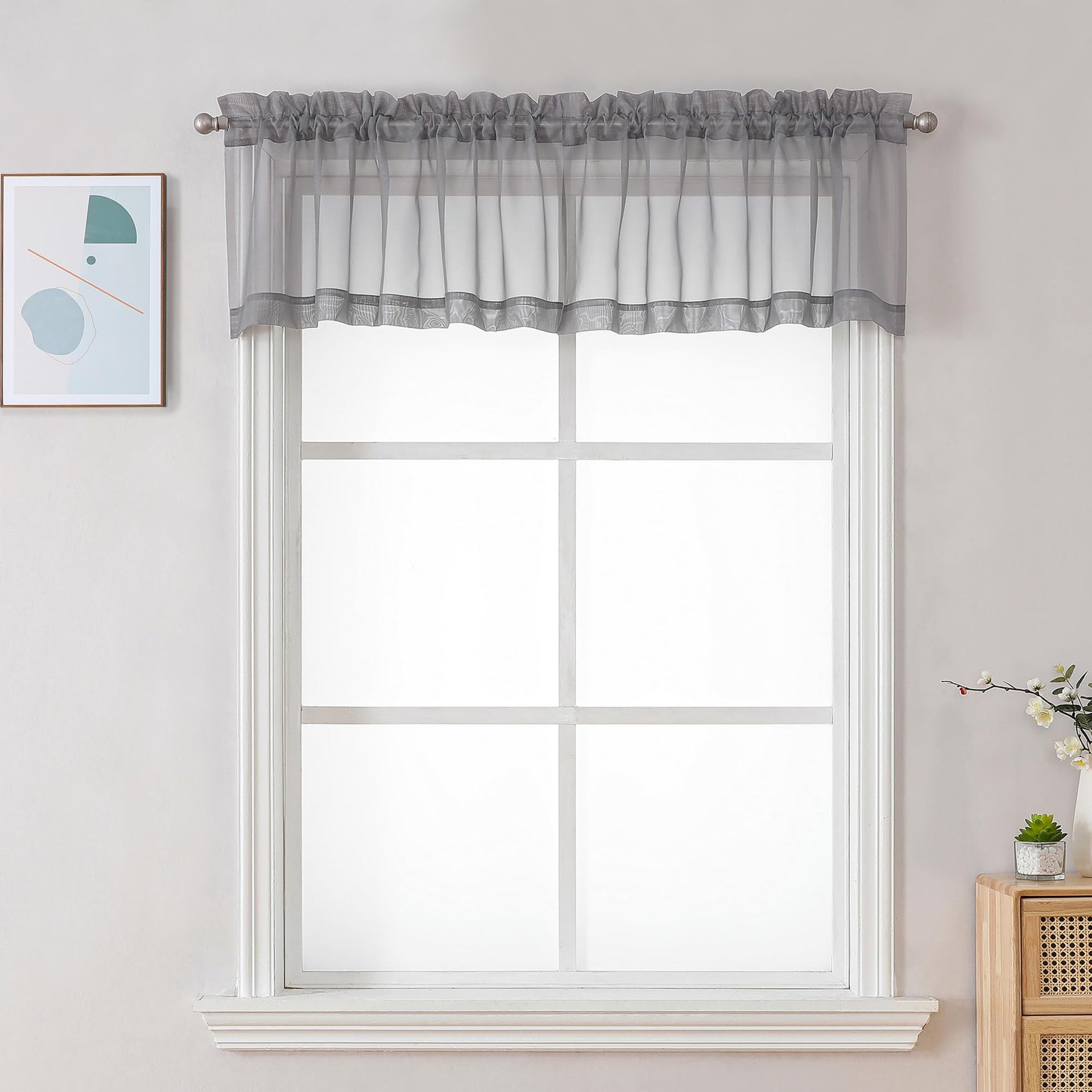 Charcoal Grey Sheer Valance for Windows (2 Count)