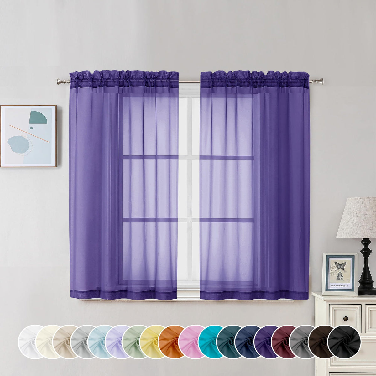 Purple Sheer Curtains 45 Inch Long 2 Panels (2 Count)
