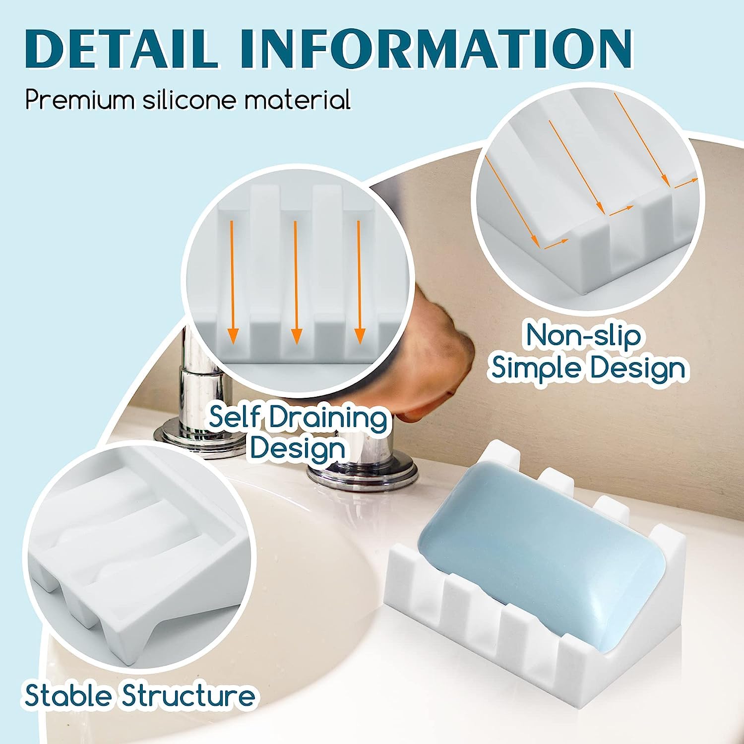 Silicone Soap Dish Self Draining with Suction Cups (2 Count)
