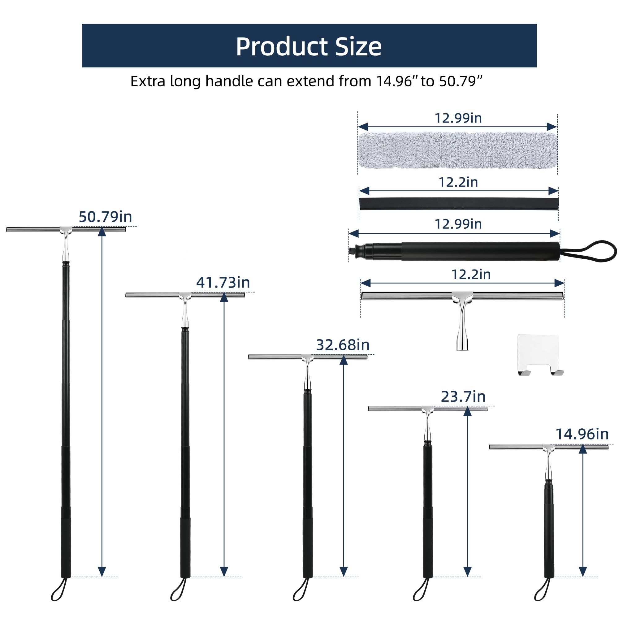 12 51’’ Telescopic Window Squeegee for High Windows
