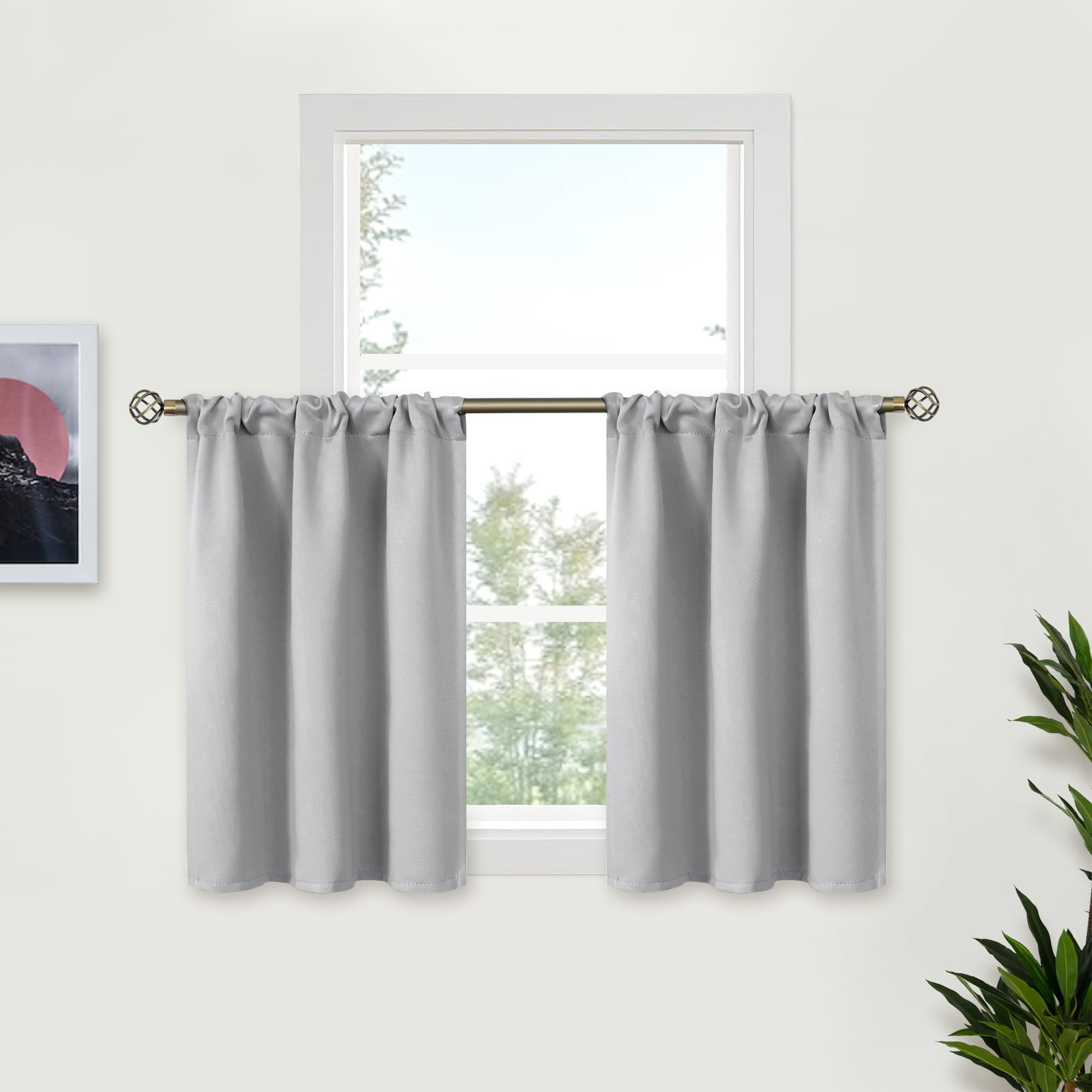Small Window Curtains 30 Inches Length for Kitchen Over Sink (2 Count)