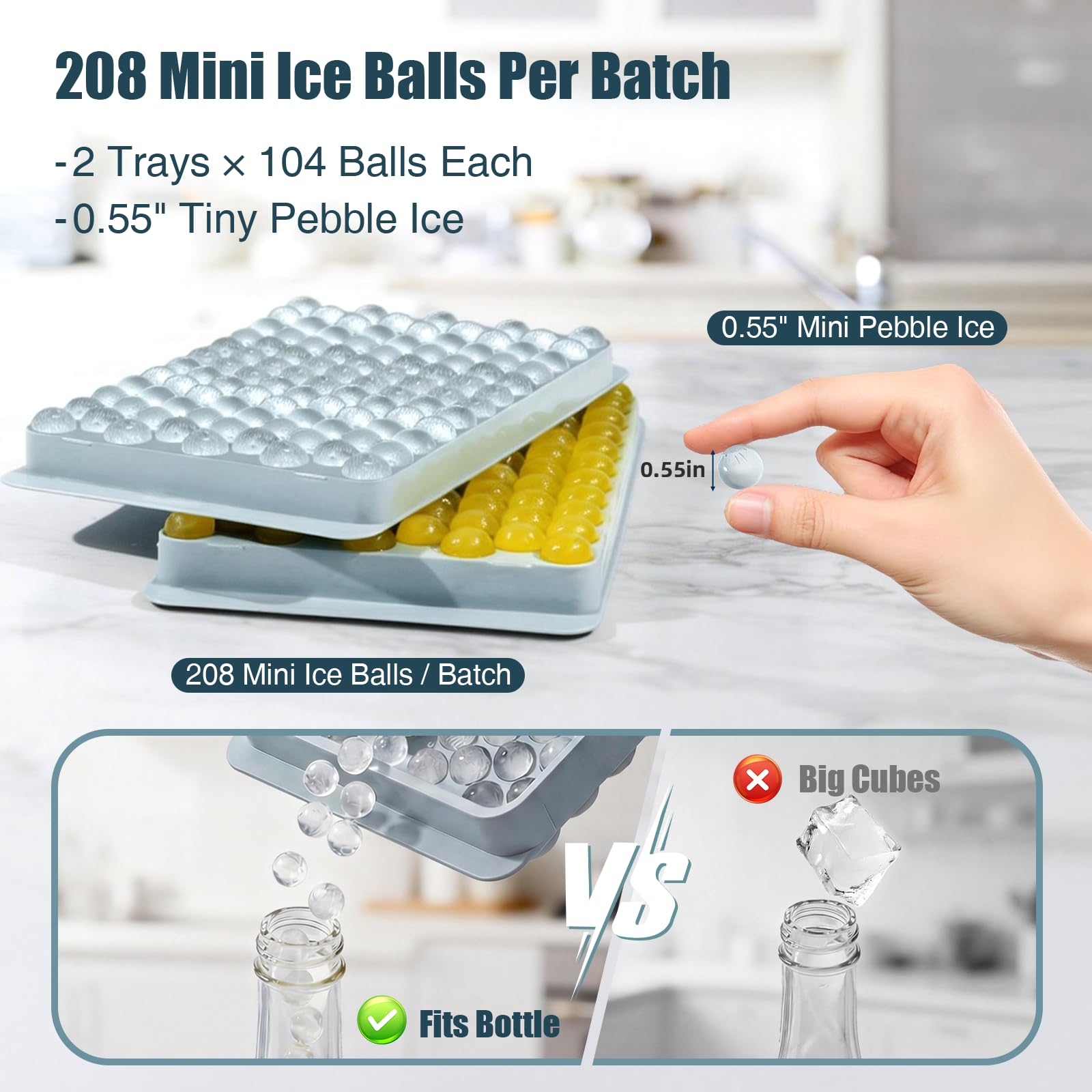 Mini Ice Cube Trays for Freezer with Lid (2 Count)