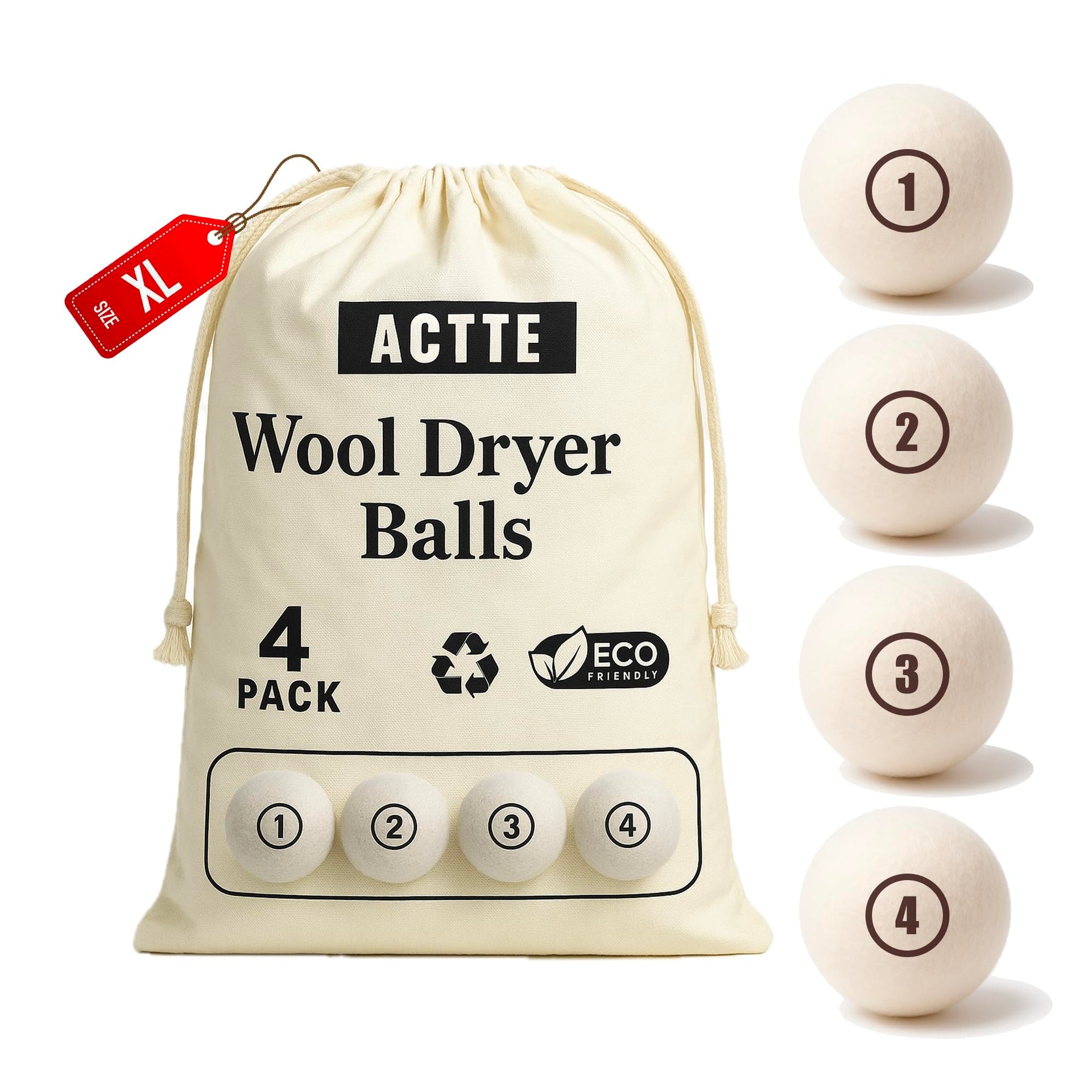 Wool Dryer Balls Laundry (4 Count)