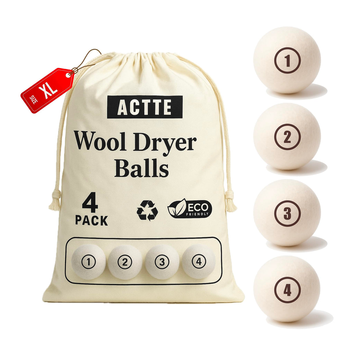 Wool Dryer Balls Laundry (4 Count)
