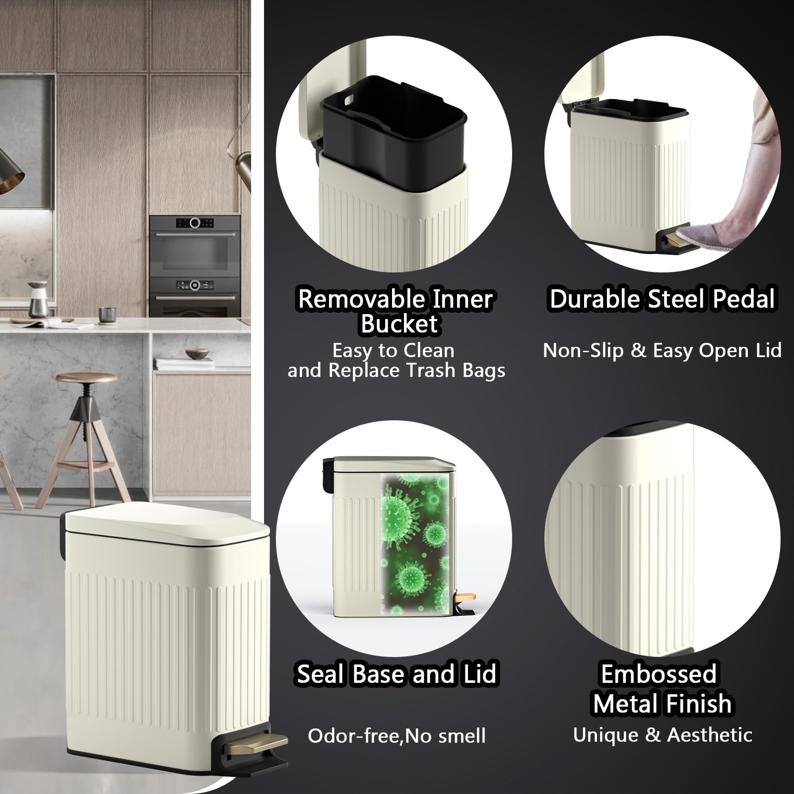 Small Bathroom Trash Can with Lid Soft Close