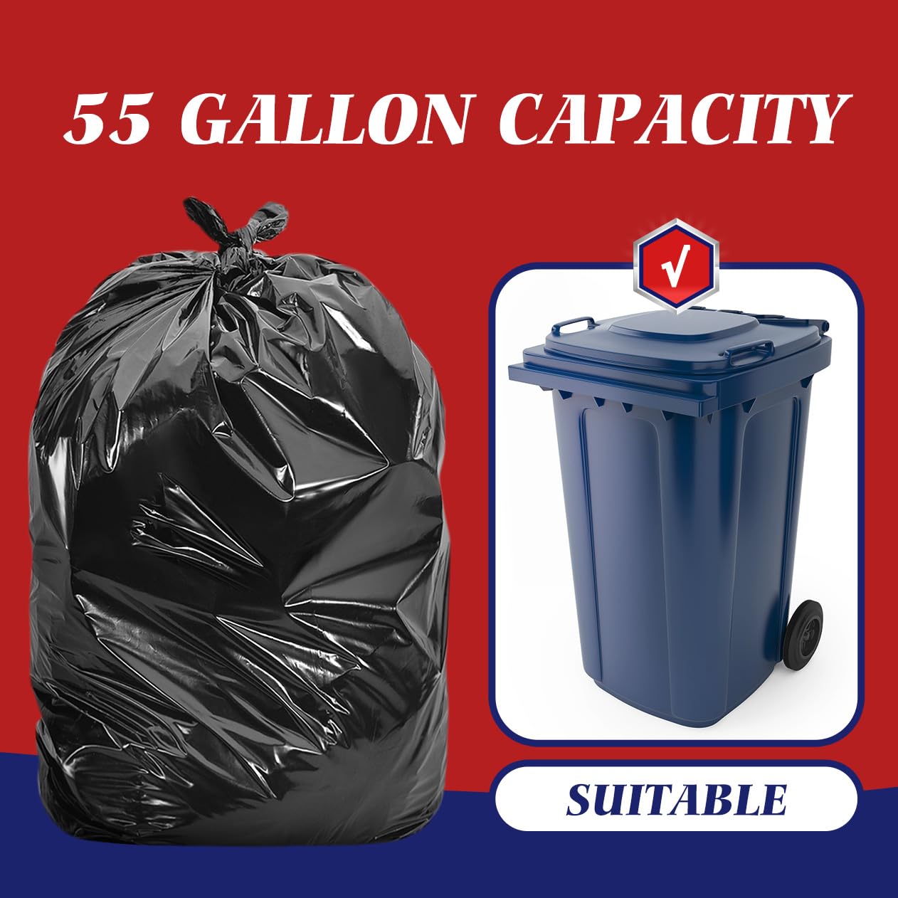 55 60 Gallon Black Trash Bags (180 Count)