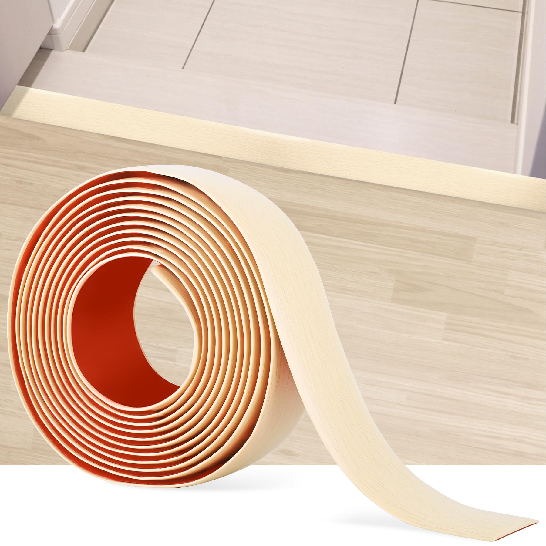 10Ft Floor Transition Strip Self Adhesive Vinyl Cover Floor Strip Flat Divider Transition Strip Wood Grain Design for Laminate Floor Gaps and Doorway Transitions