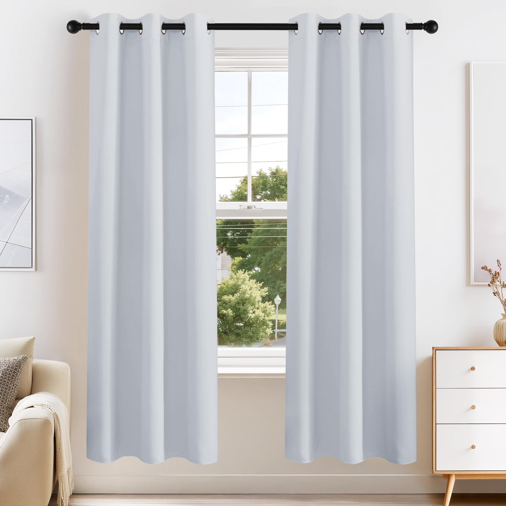 Greyish White Blackout Curtains for Bedroom 63 Inch Length 2 Pcs (2 Count)