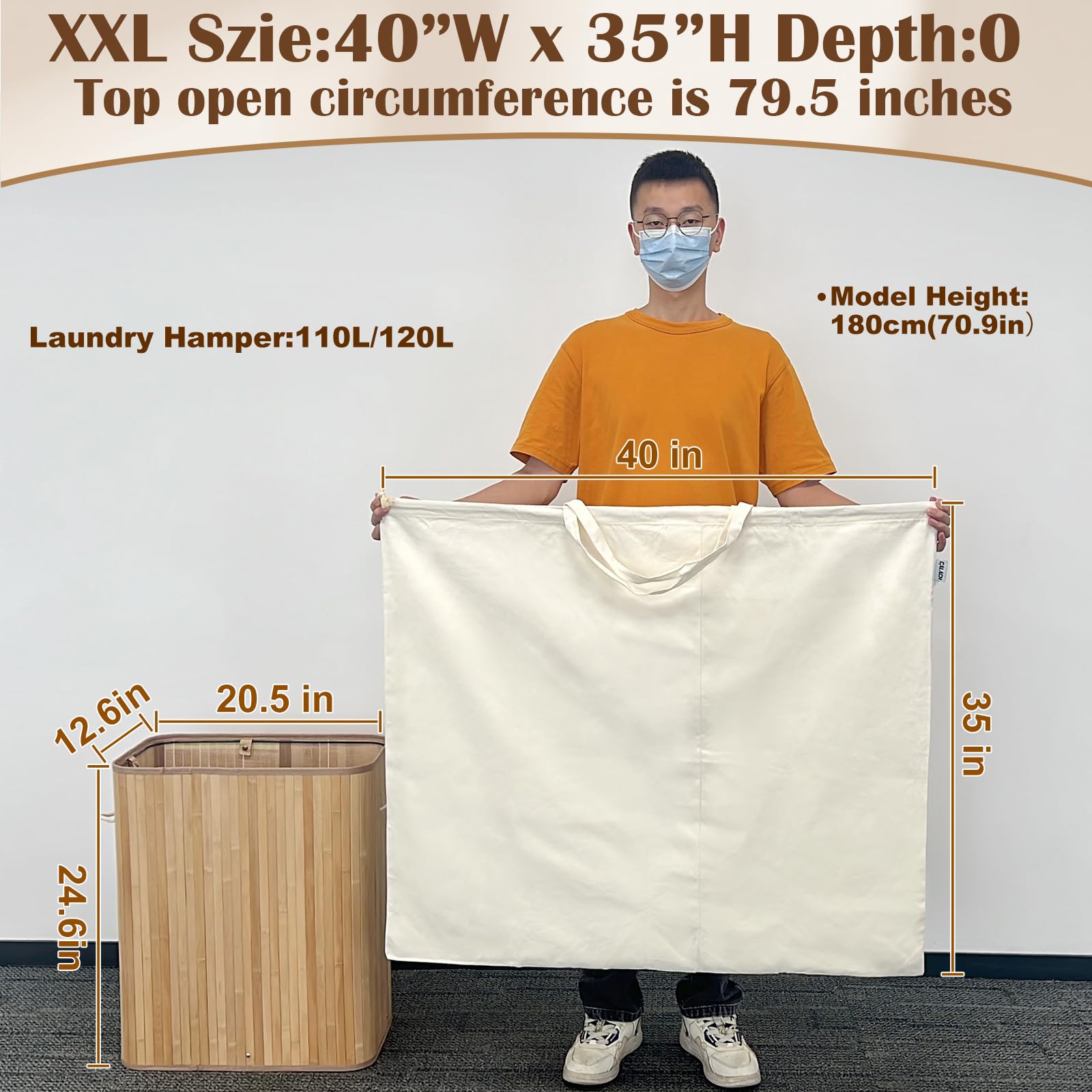 Canvas Laundry Bag Extra Large Heavy Duty Storage Bag 40"W x 35"H