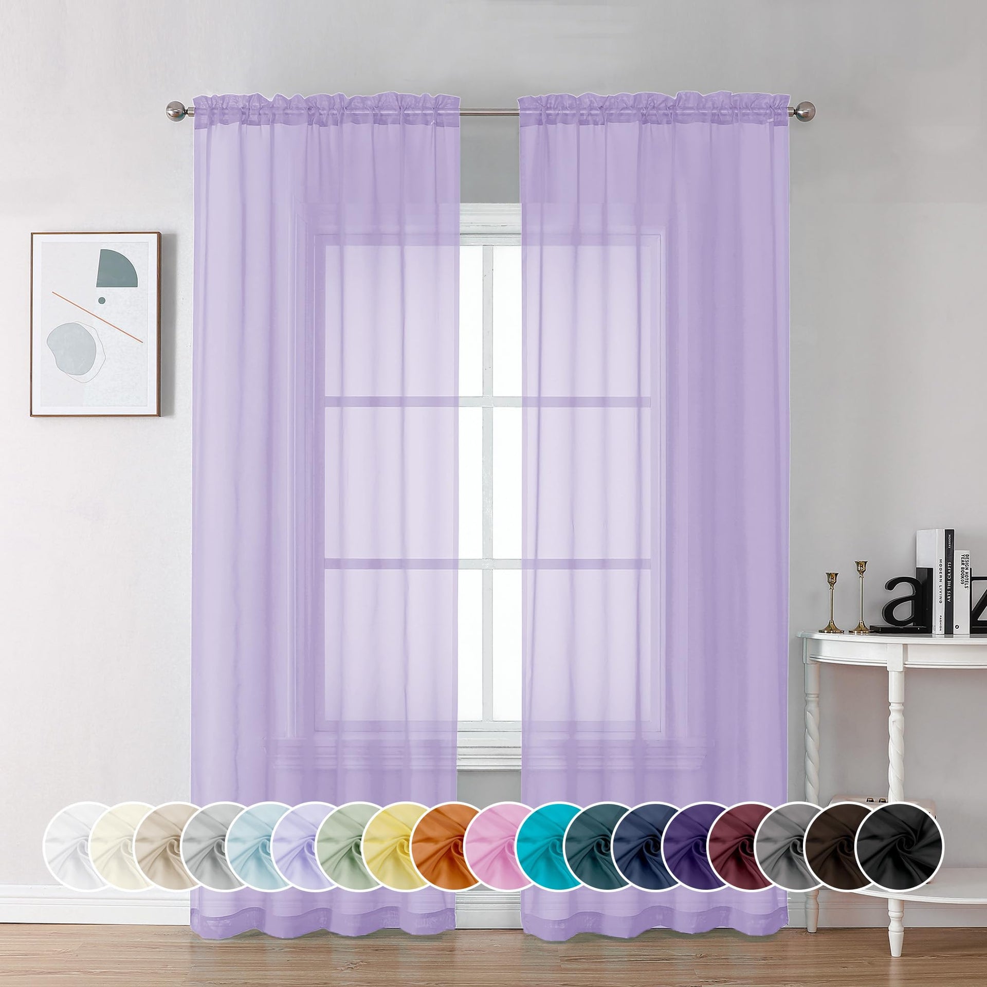 Lilac Sheer Curtains 84 Inches Long for Living Room (2 Count)