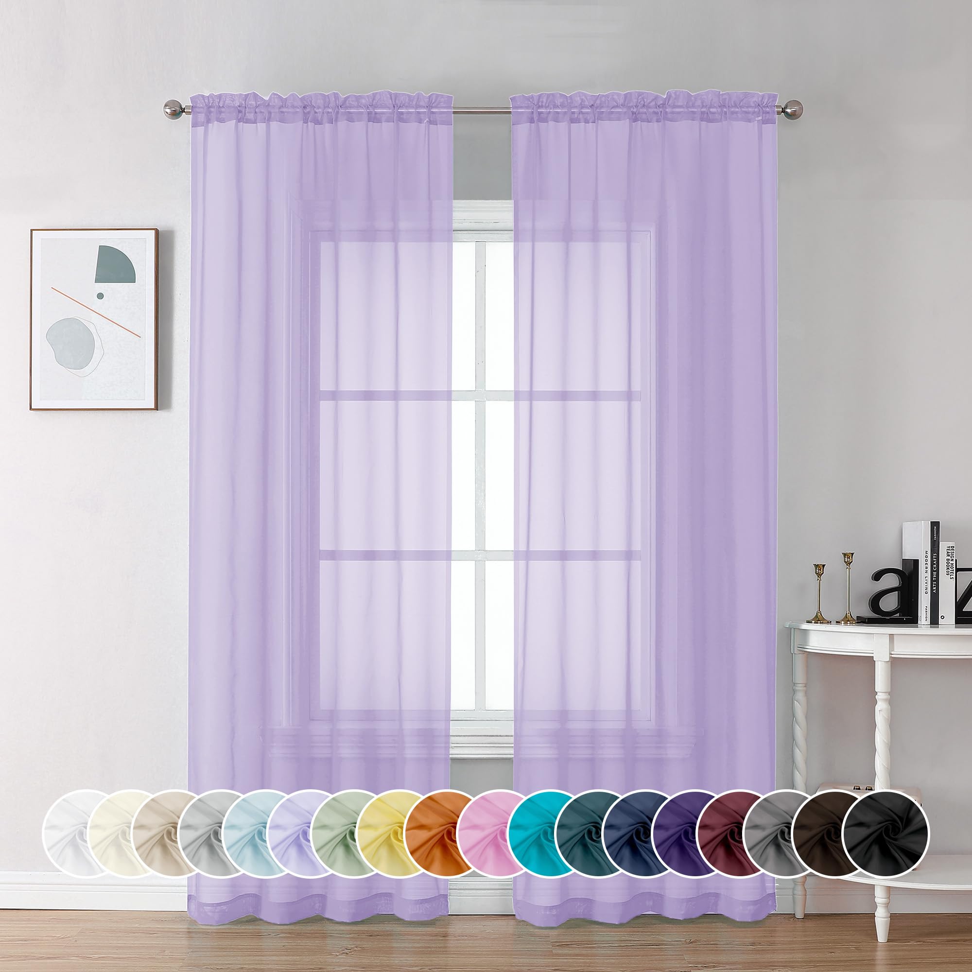 Lilac Sheer Curtains 84 Inches Long for Living Room (2 Count)