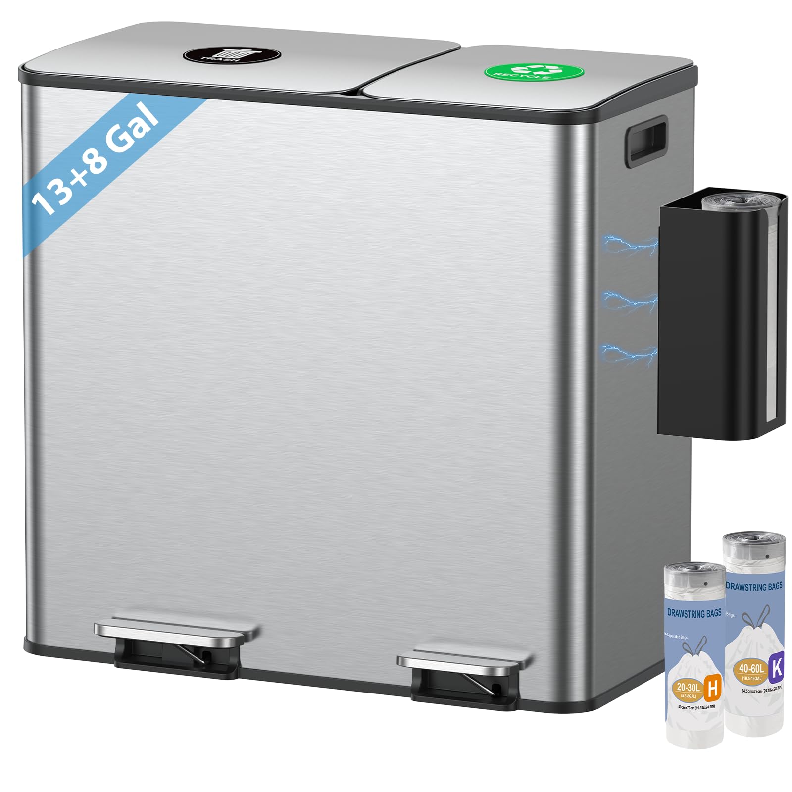 Dual Trash and Recycling Bins for Kitchen (2 Count)