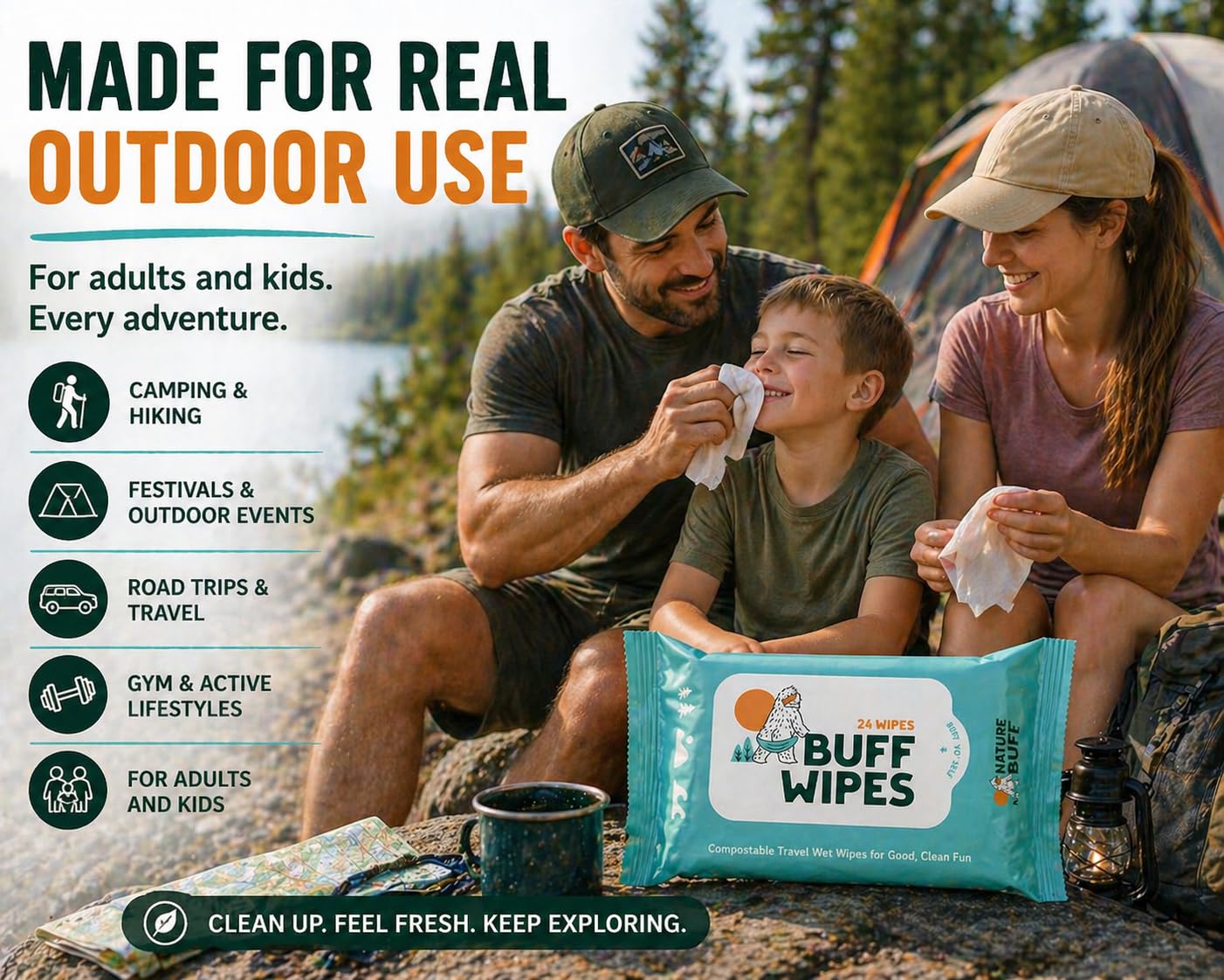 Camping Wet Wipes 8 x 8 Inch Full Body Wipes Unscented Outdoor Travel Wipes for Hiking Backpacking Camping Hygiene Pack of 12 (12 Count)