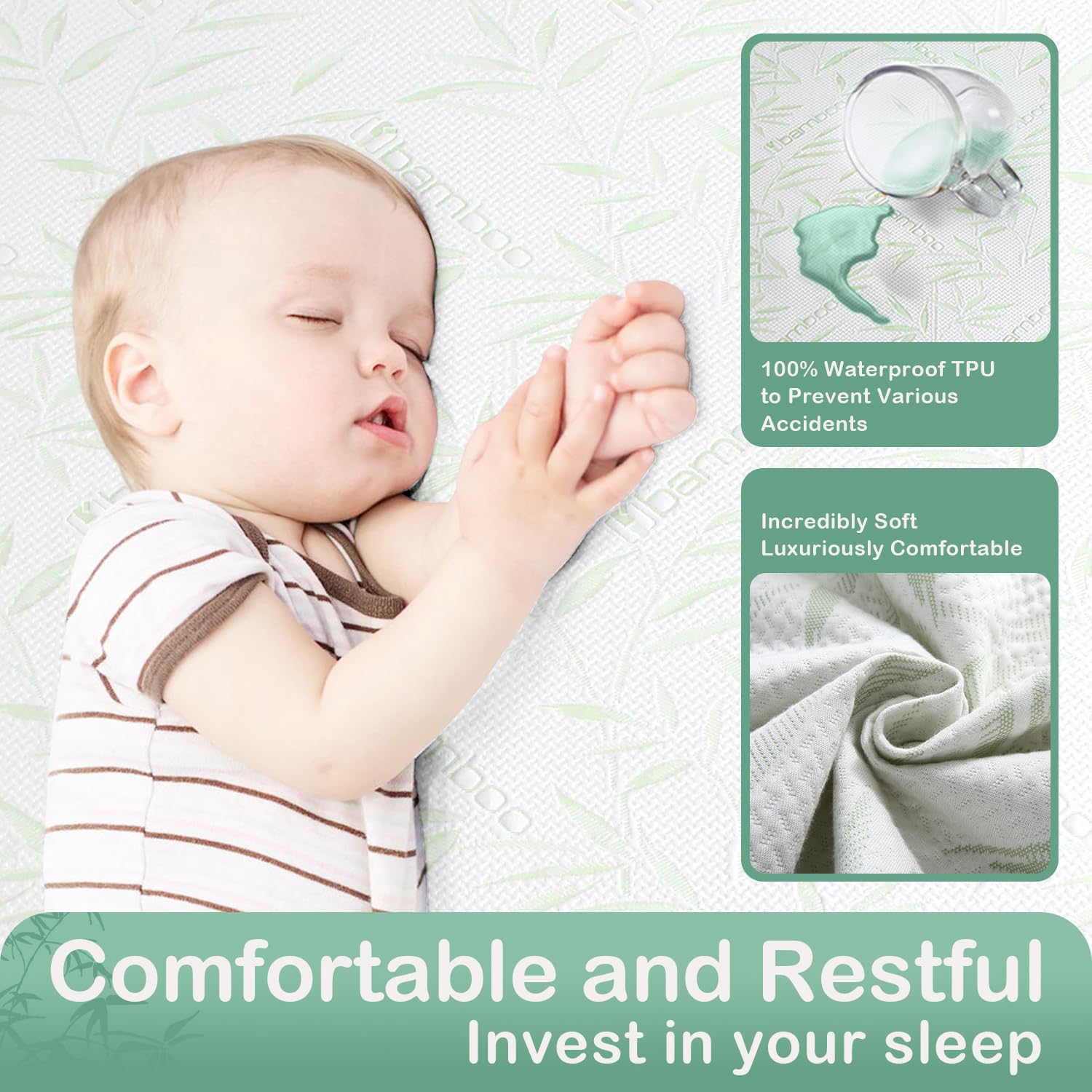 Queen Mattress Protector Waterproof Mattress Pad Washable Bamboo Rayon Mattress Cover Breathable Noiseless Bed Protector 5"