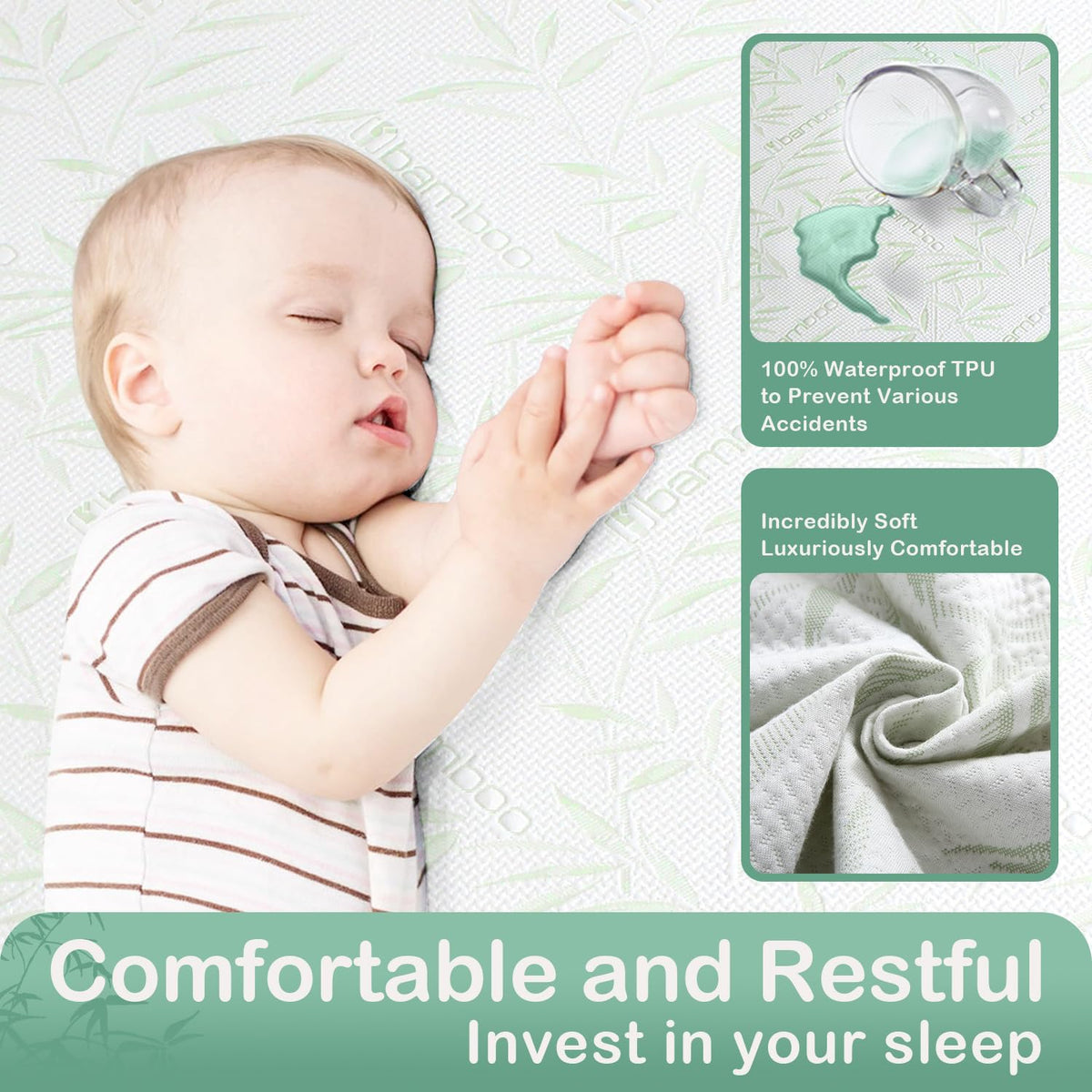 Twin XL Mattress Protector Waterproof Mattress Pad Washable Bamboo Rayon Mattress Cover Breathable Noiseless Bed Protector 5"