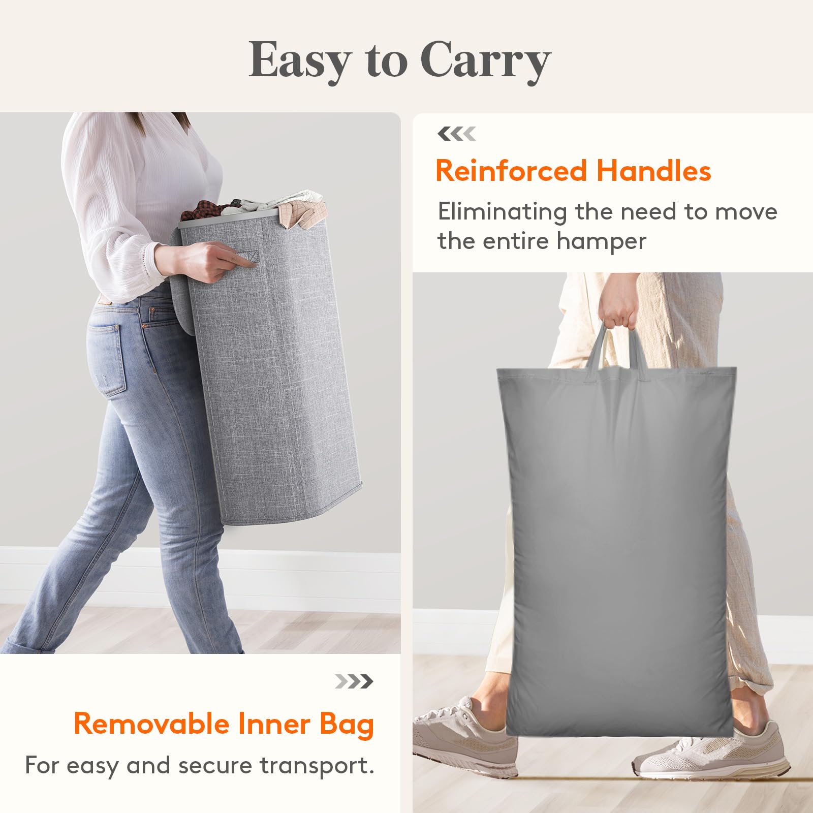 Slim Laundry Basket with Lid and Removable Bag