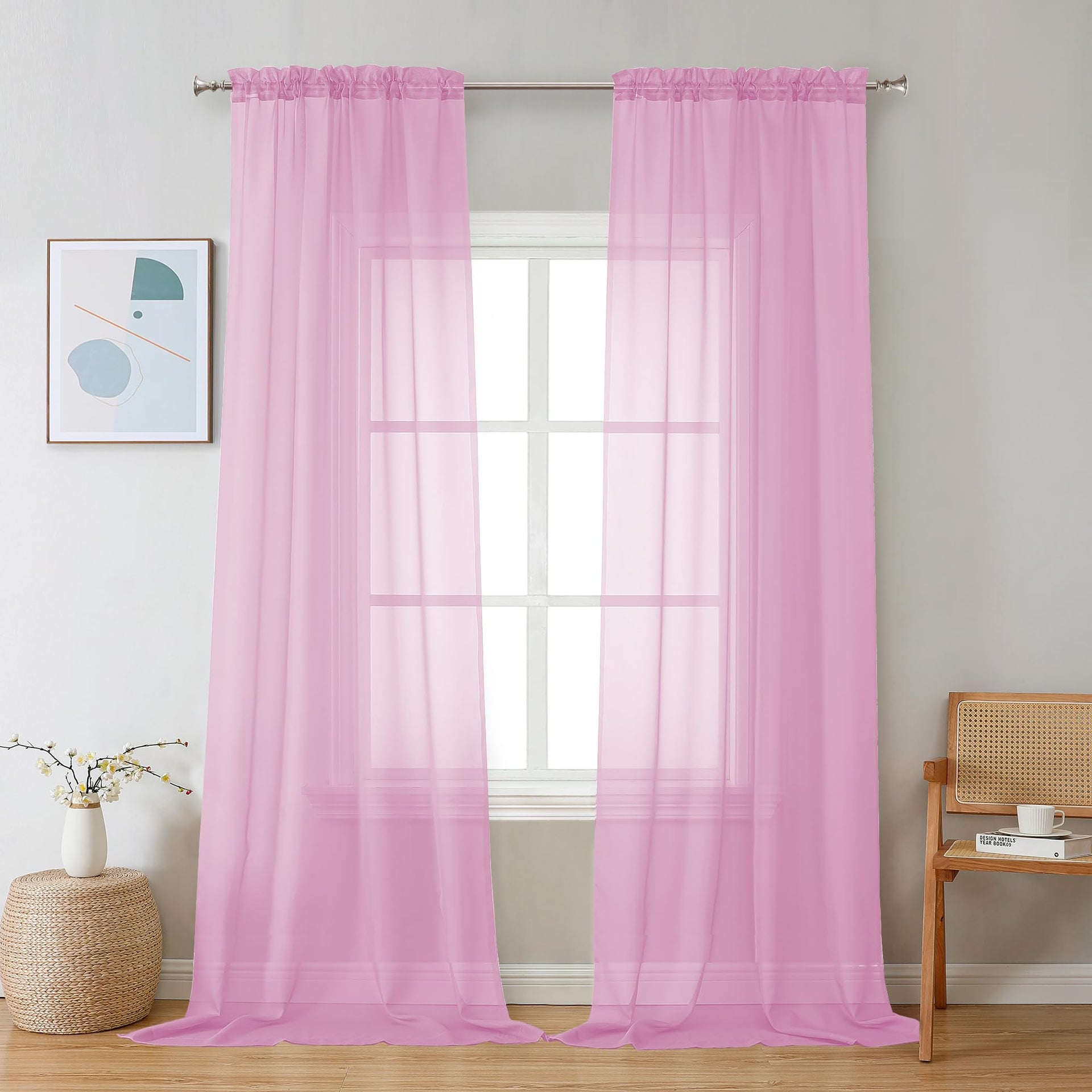 Pink Sheer Curtains 120 Inches Long (2 Count)