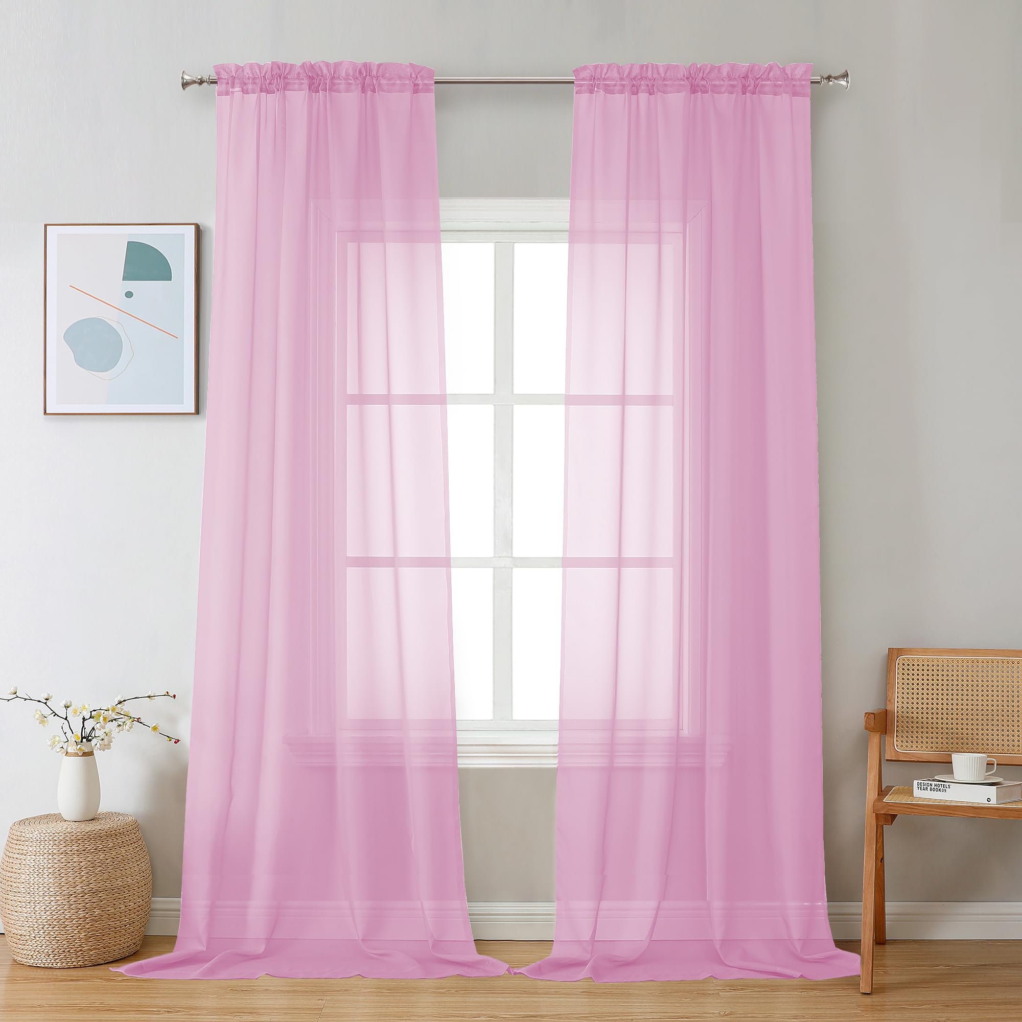 Pink Sheer Curtains 120 Inches Long (2 Count)