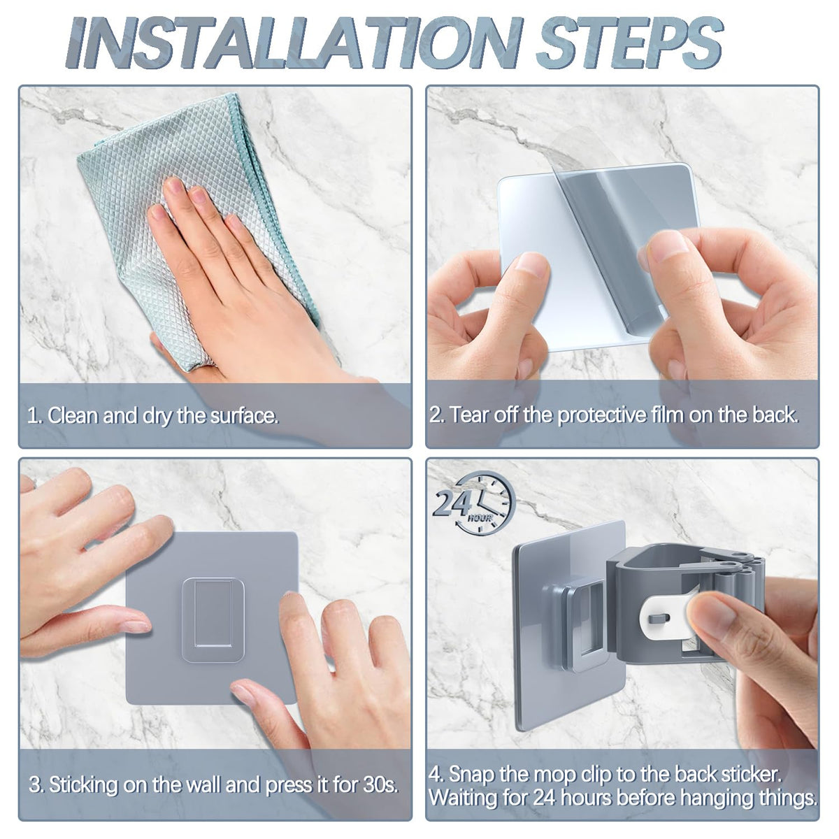 8 Pack Self Adhesive Broom Holder Wall Mount (8 Count)