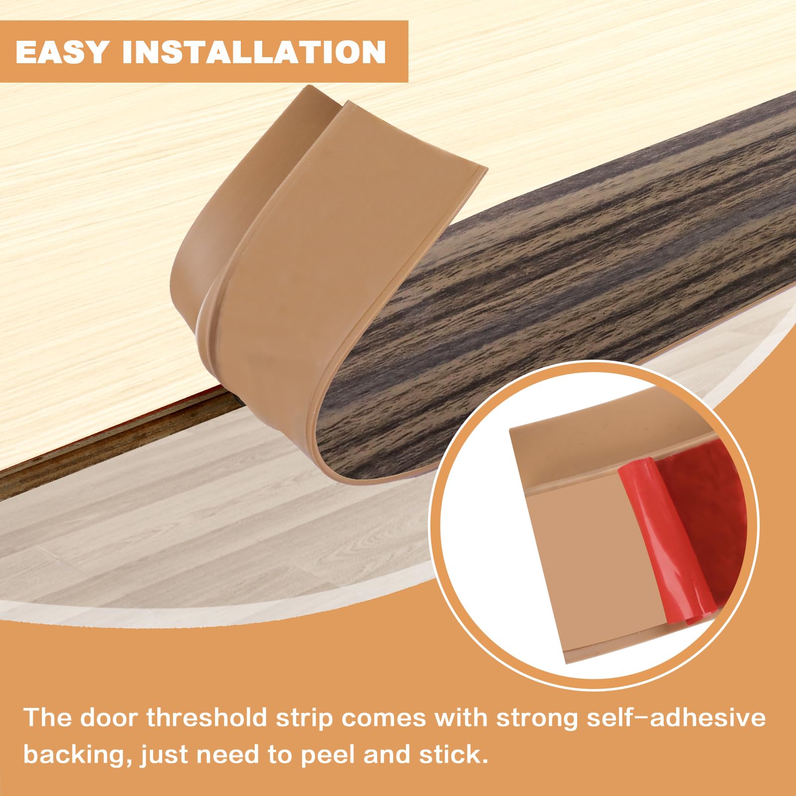 Vinyl Door Threshold Flooring Transition Strip Self Adhesive Carpet Edging Strip for Laminate Doorway Edge Threshold from 2 (6.6 Foot)
