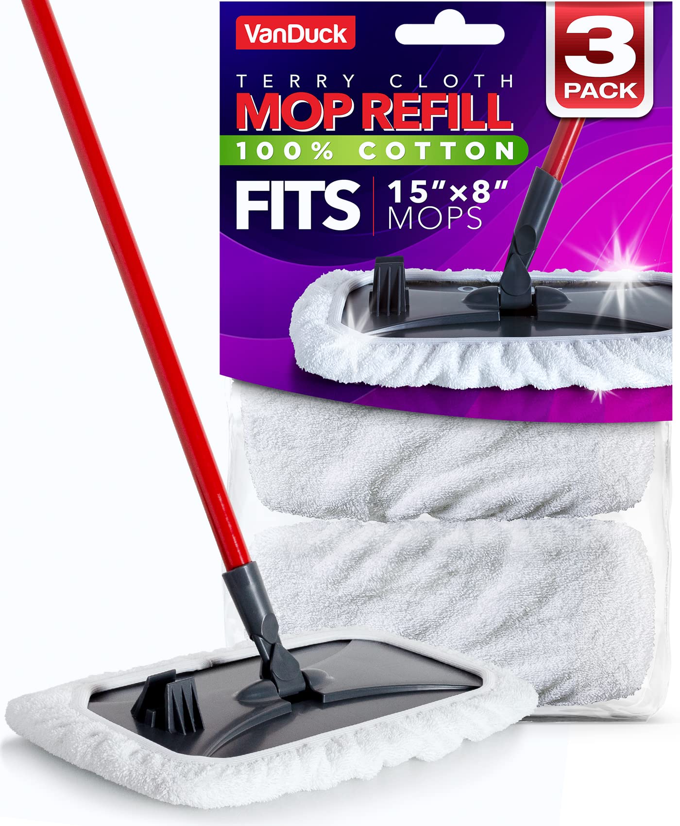 100% Cotton Terry Mop Pads 15x8 Inches (3 Count)