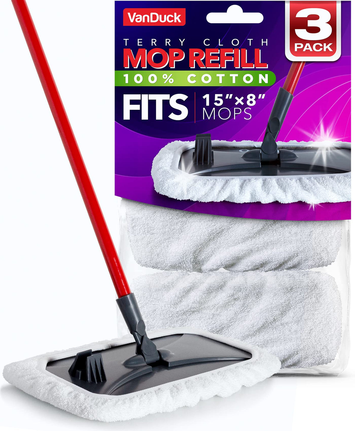 100% Cotton Terry Mop Pads 15x8 Inches (3 Count)