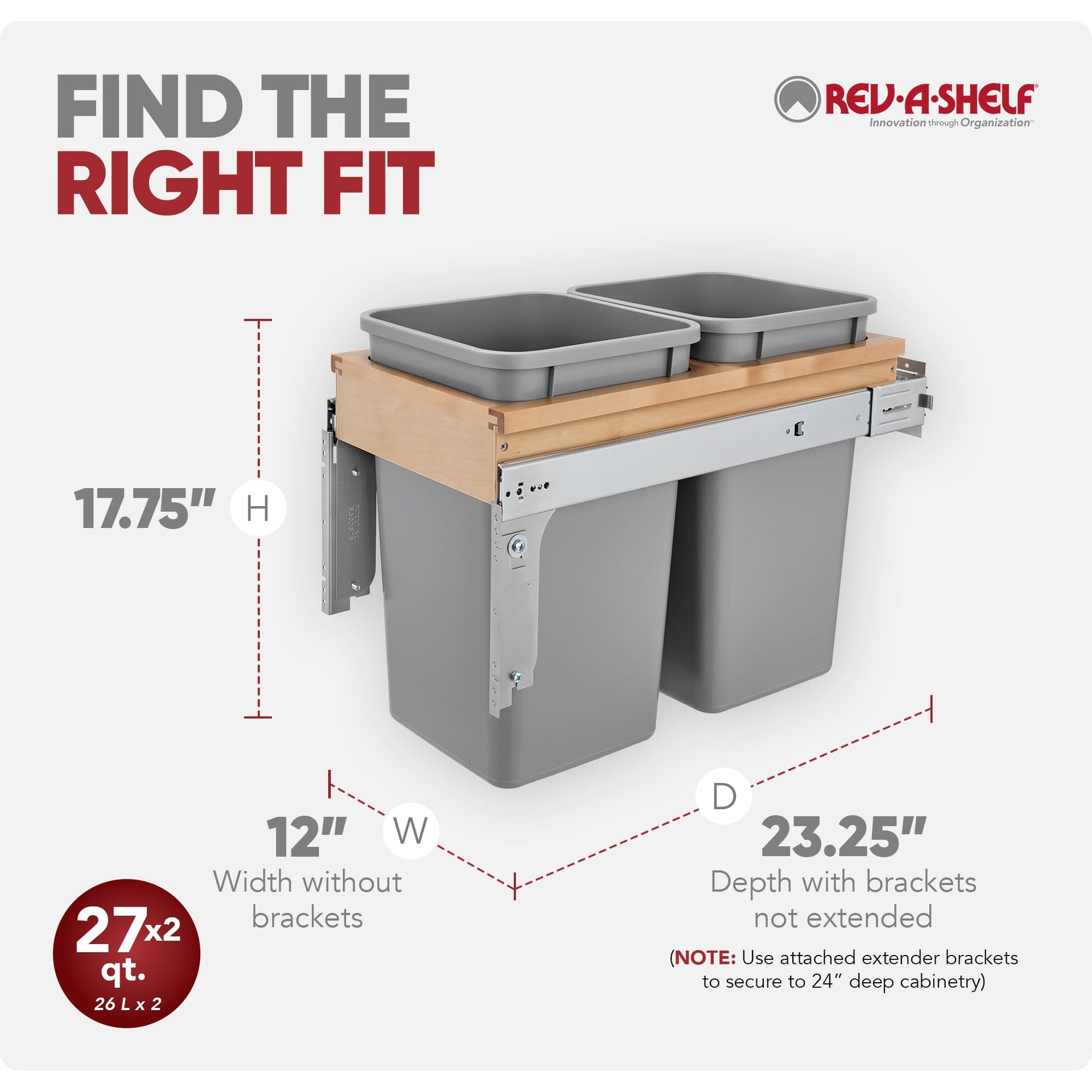 27 Qt Top Mount Double Pullout Under Cabinet Kitchen Trash Cans w