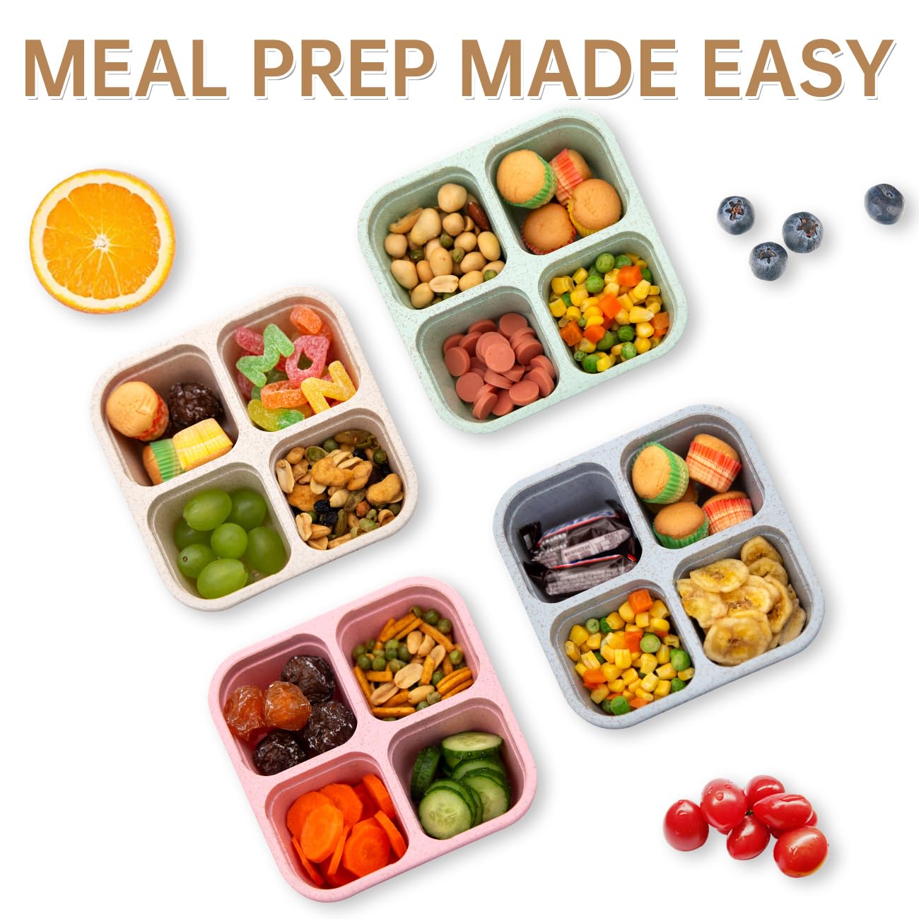 4 Pack 4 Compartment Divided Snack Box FOR Kids (4 Count)