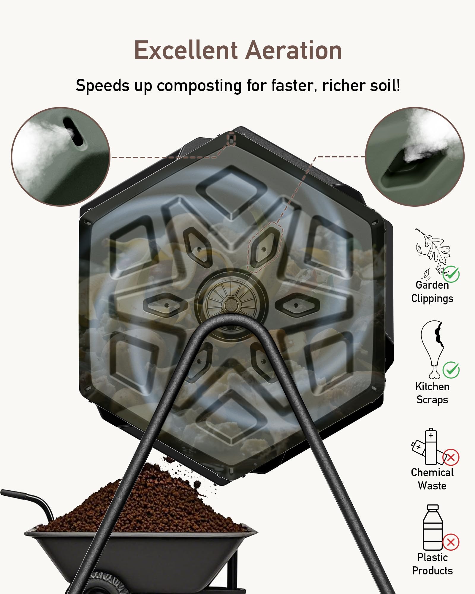 THE Growing 43 Gal Outdoor Compost Bin Tumbler for Backyard Garden