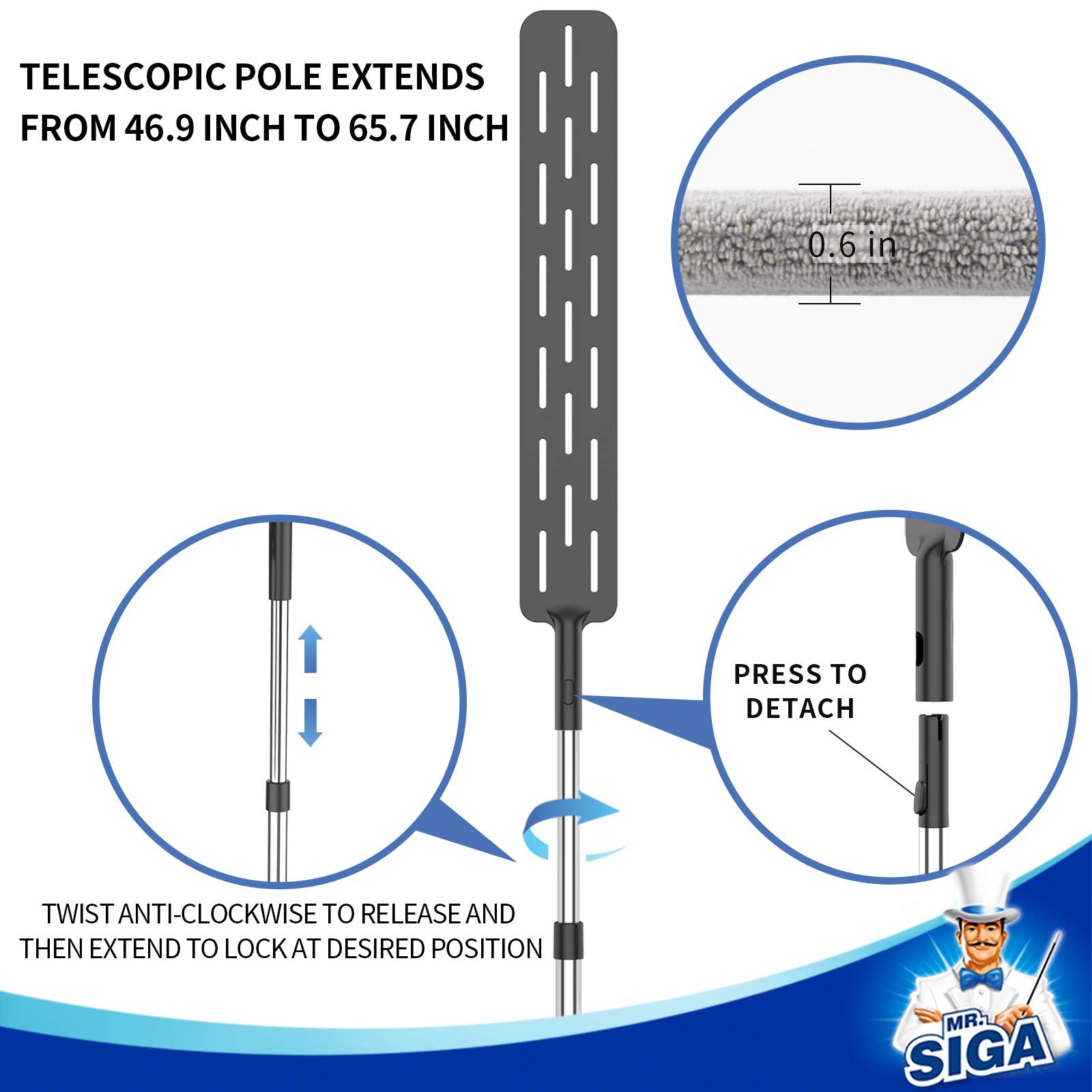 Microfiber Gap Duster with Stainless Steel Adjustable Handle