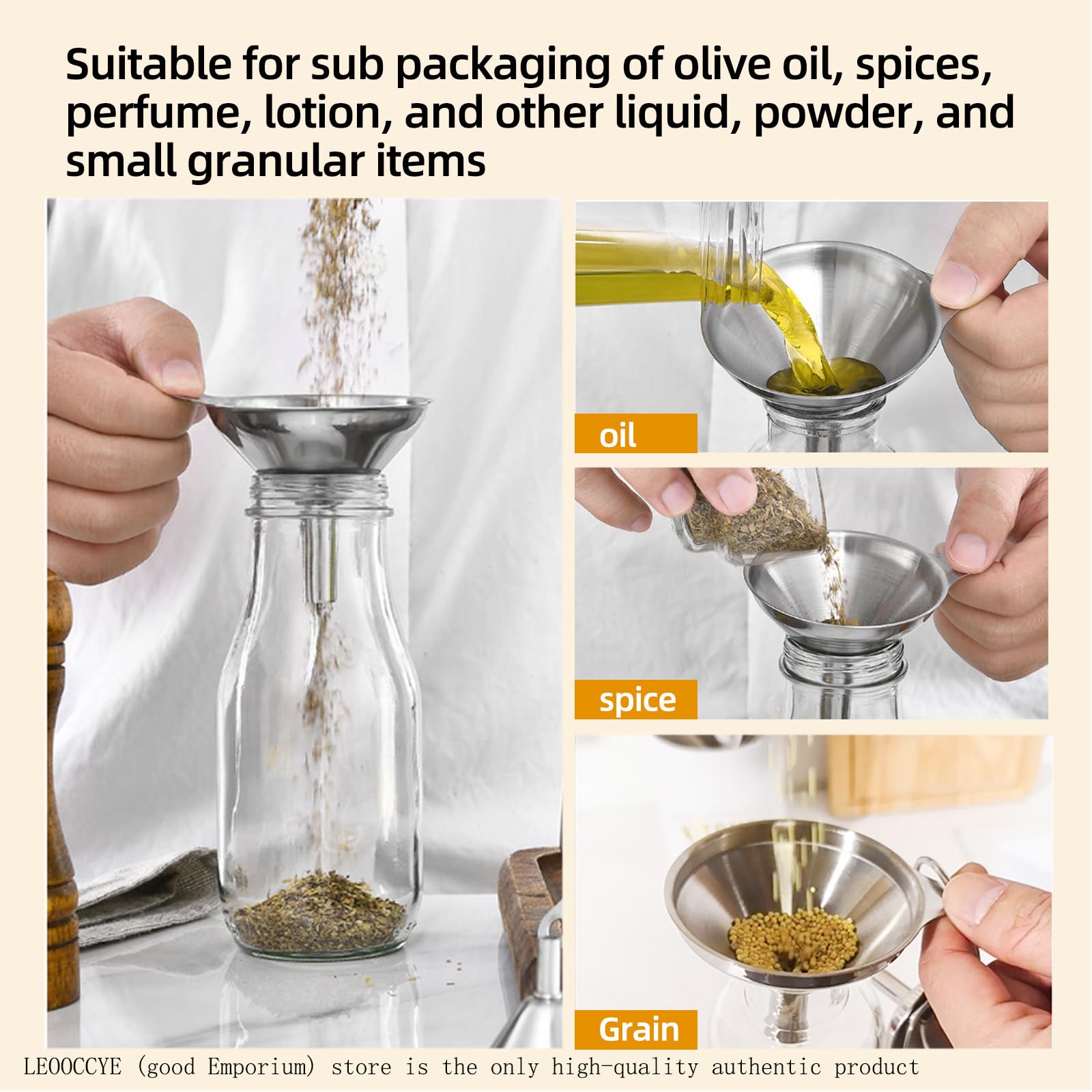 3 Pcs Stainless Steel Kitchen Funnel Made of Food