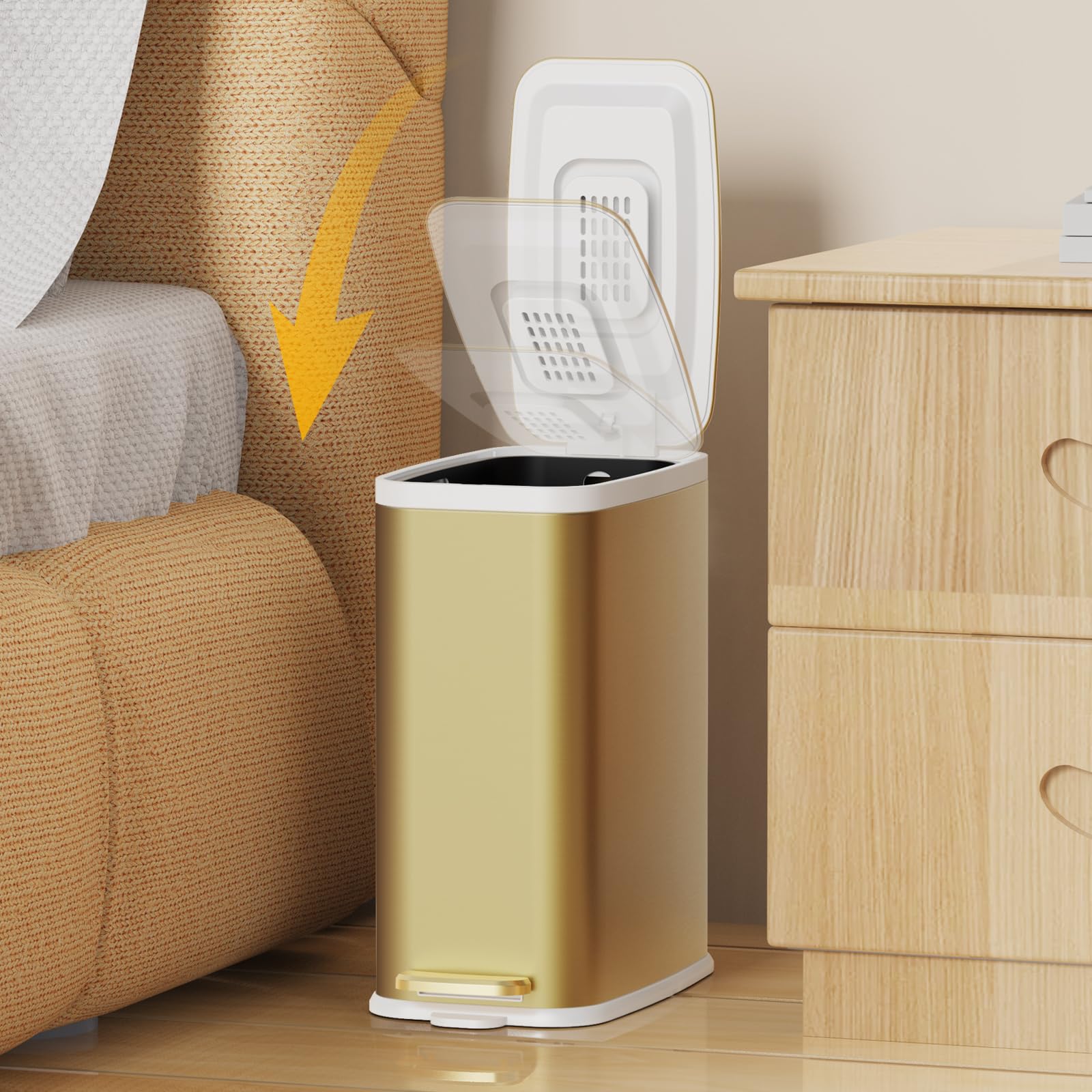 Champagne Gold Bathroom Trash Can with Lid Soft Close