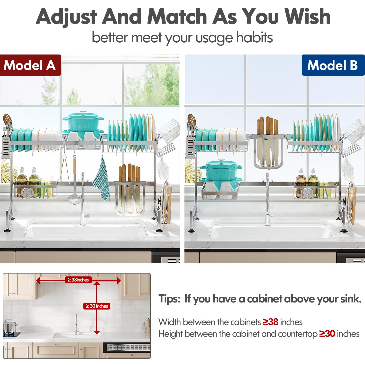 2 Tier Extra Large Stainless Steel Over The Sink Dish Drying Rack