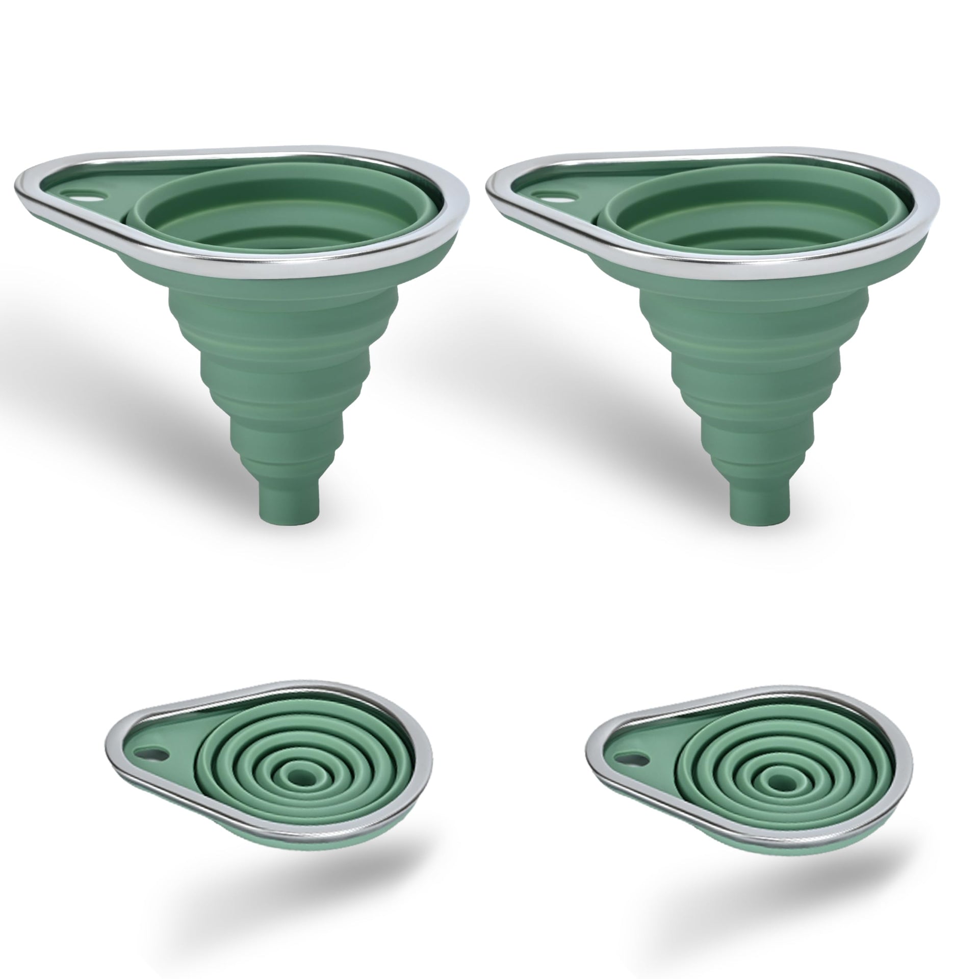 Stainless Steel Rim Small Silicone Collapsible Funnel Set (2 Count)