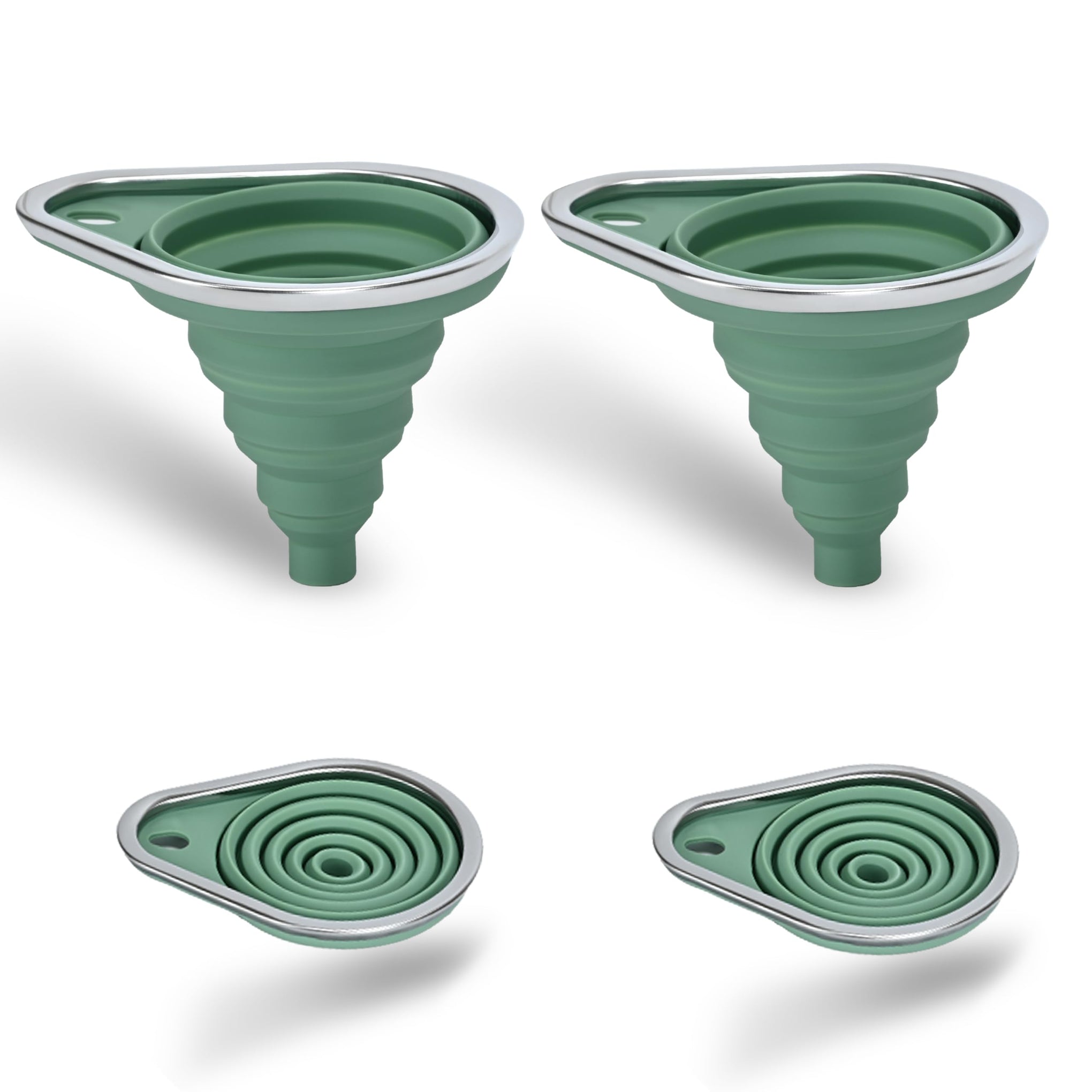 Stainless Steel Rim Small Silicone Collapsible Funnel Set (2 Count)