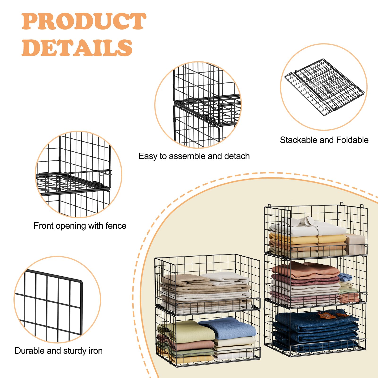 5 Tier Stackable Closet Organizers and Storage Shelves