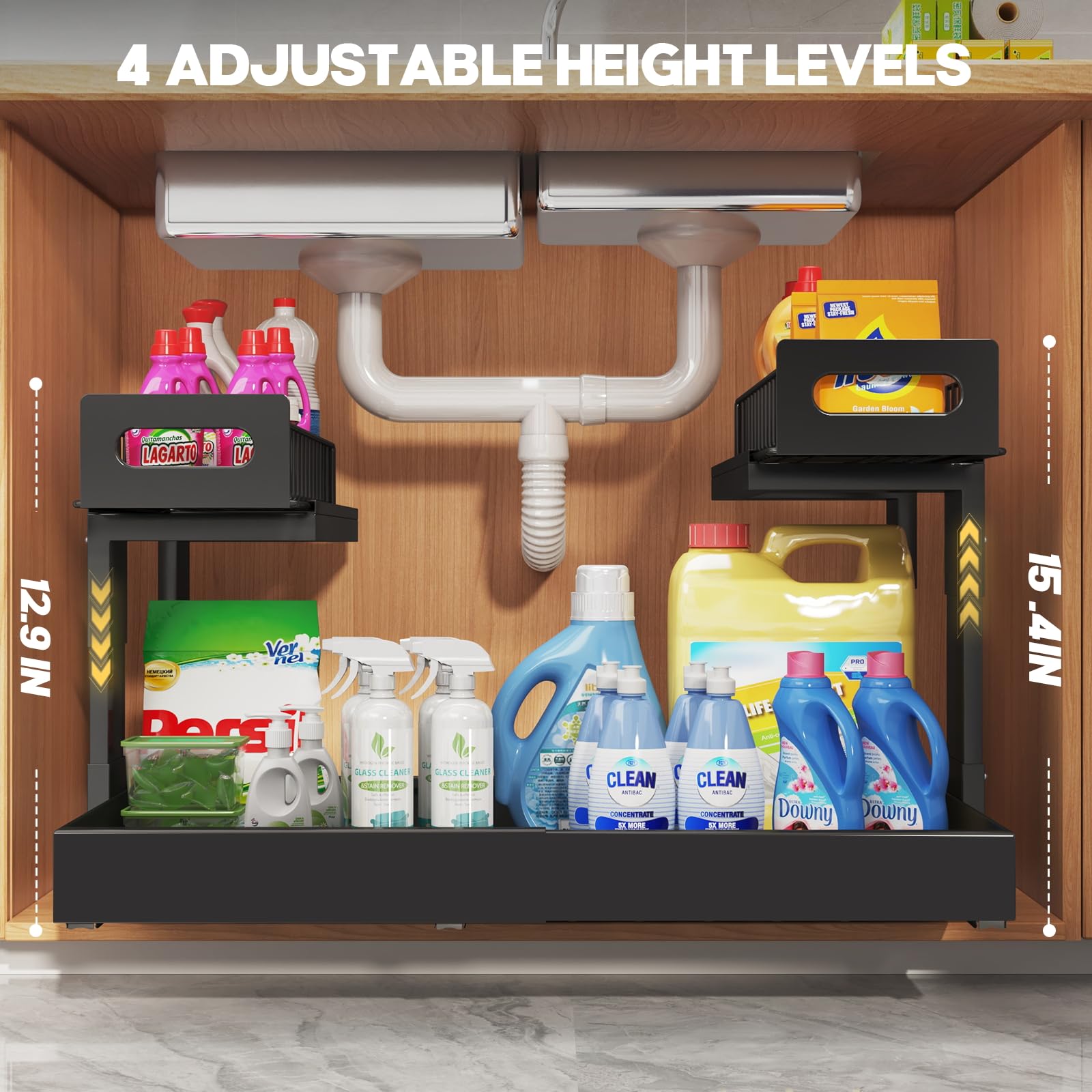 1 Pack Expandable Under Sink Organizers And Storage With Upgrade Ball (2 Compartments)