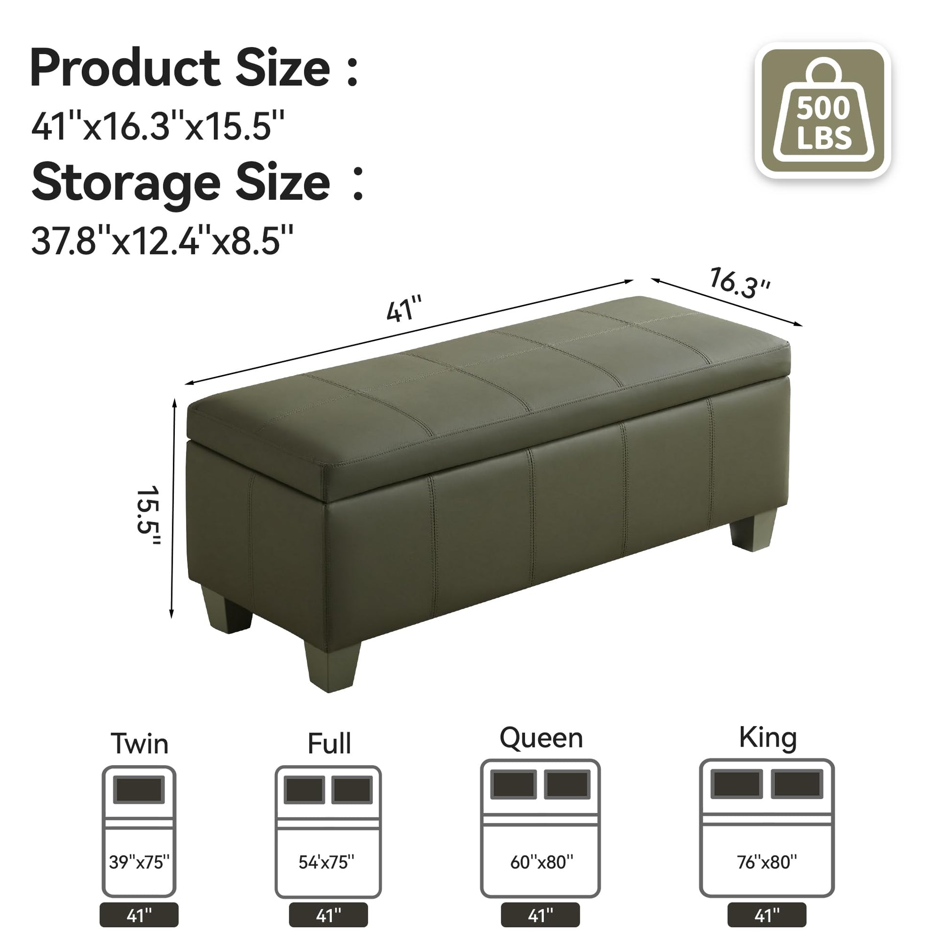 41" Faux Leather Storage Ottoman