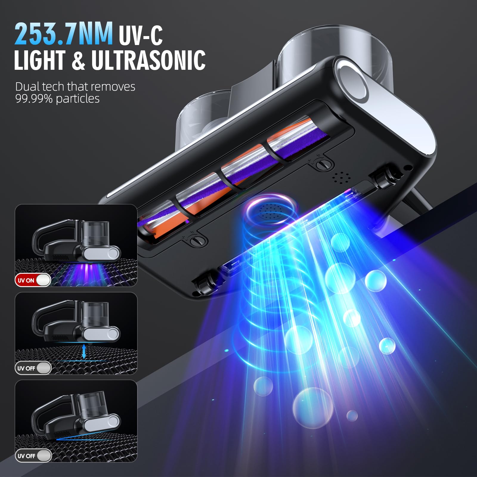 Mattress Vacuum Bed Vacuum Cleaner 16Kpa Suction 253.7nm UV