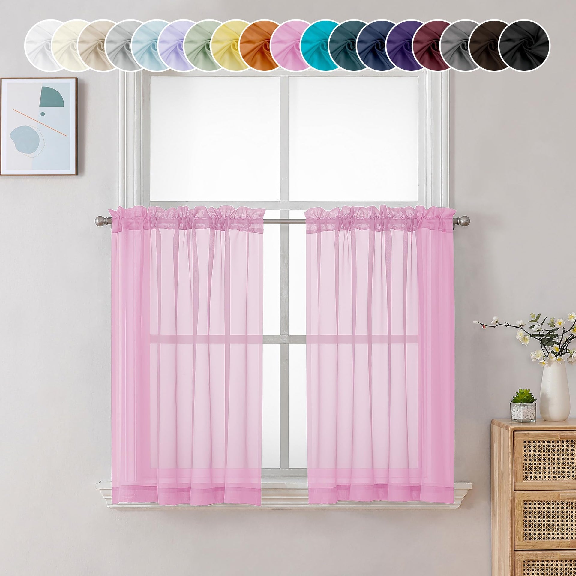 Sheer Pink Tier Curtains 24 Inch Length (2 Count)